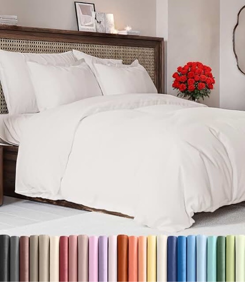 duvet cover queen size set - extra soft 3-pieces queen size duvet cover - queen duvet cover w/ 2 pillow shams - hotel luxury, easy care & fade free - comforter cover w/ zipper closures & ties (white) (not comforter)