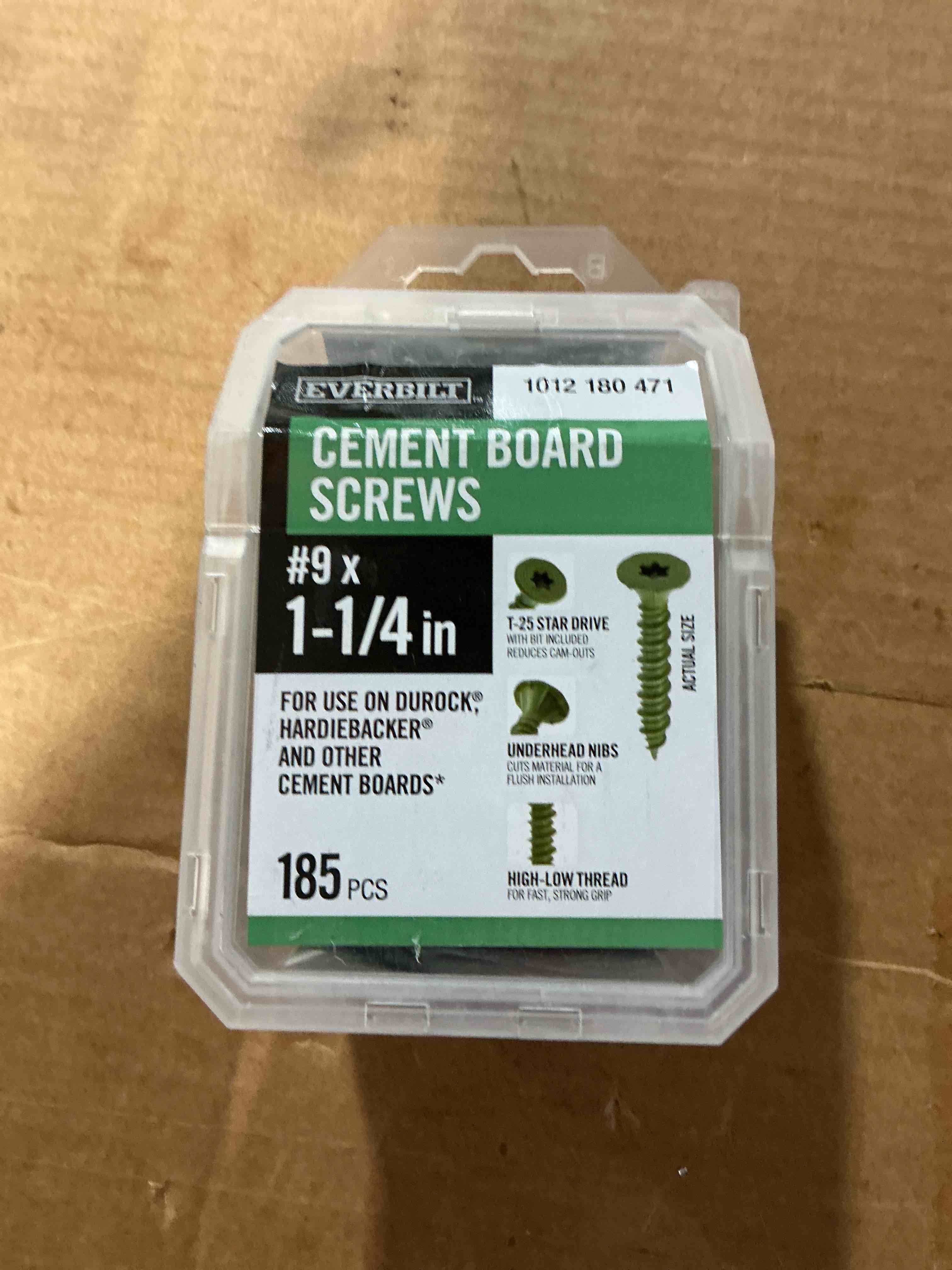 Condition photo showing New/Like New for 9 x 1-1/4 in. ribbed flat head t25 star drive cement board screw (185-pack)