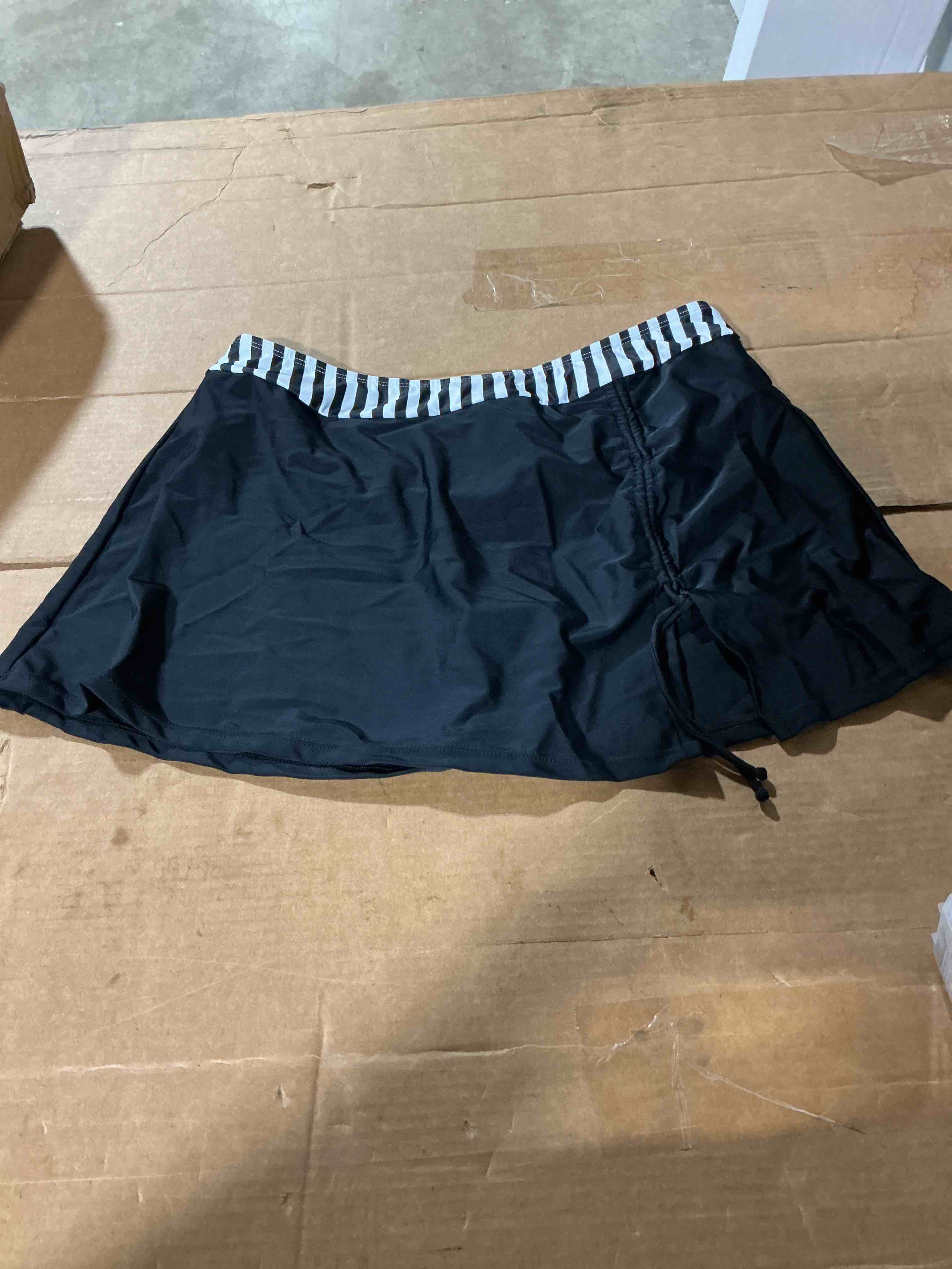 Condition photo showing As Is for yonique womens underwire tankini swimsuits with skirt two piece bathing suits tummy control swimwear black white stripe large. incomplete only skirt (see additional photo)