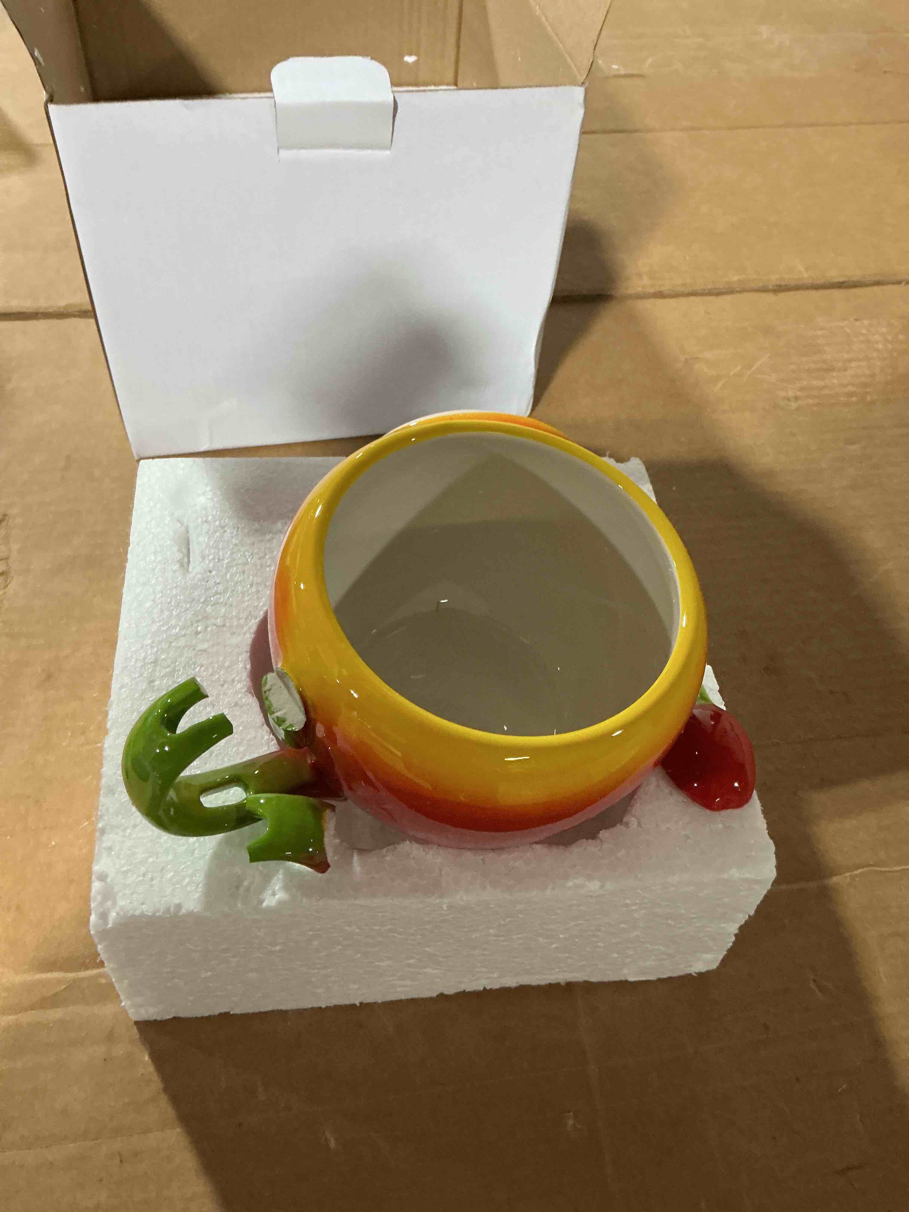 Condition photo showing As Is for apple mug, teacher appreciation gift, unique novelty coffee cup, great teachers gift idea & desk décor, for holidays, birthdays, end of year appreciation, for best male, female gifts