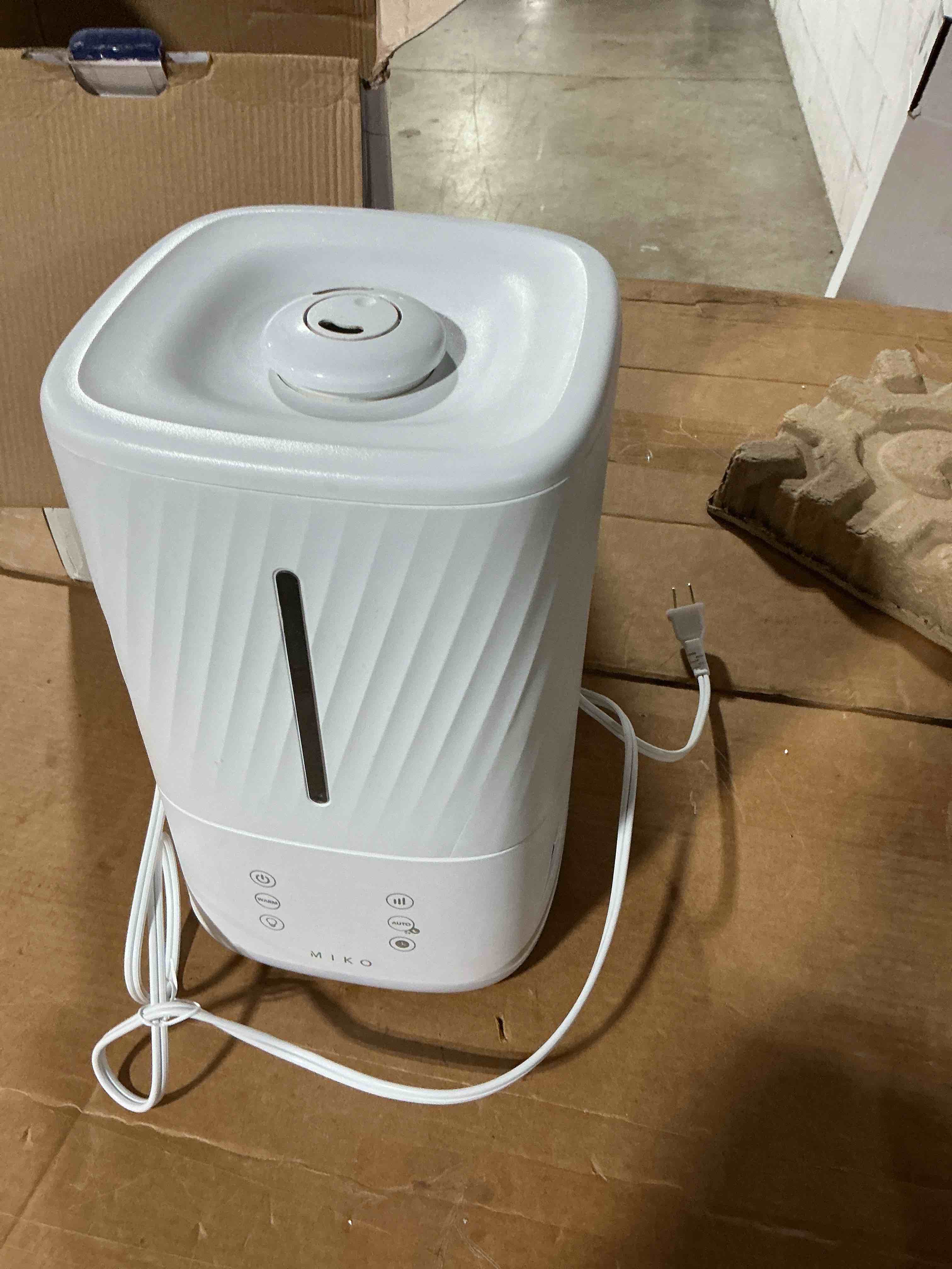 Condition photo showing As Is for miko humidifier with cool and warm mist, ultrasonic humidifiers for large room & bedroom- water filter, auto mode, no leak design, sleep mode, built-in timer, humidifier for babies & home