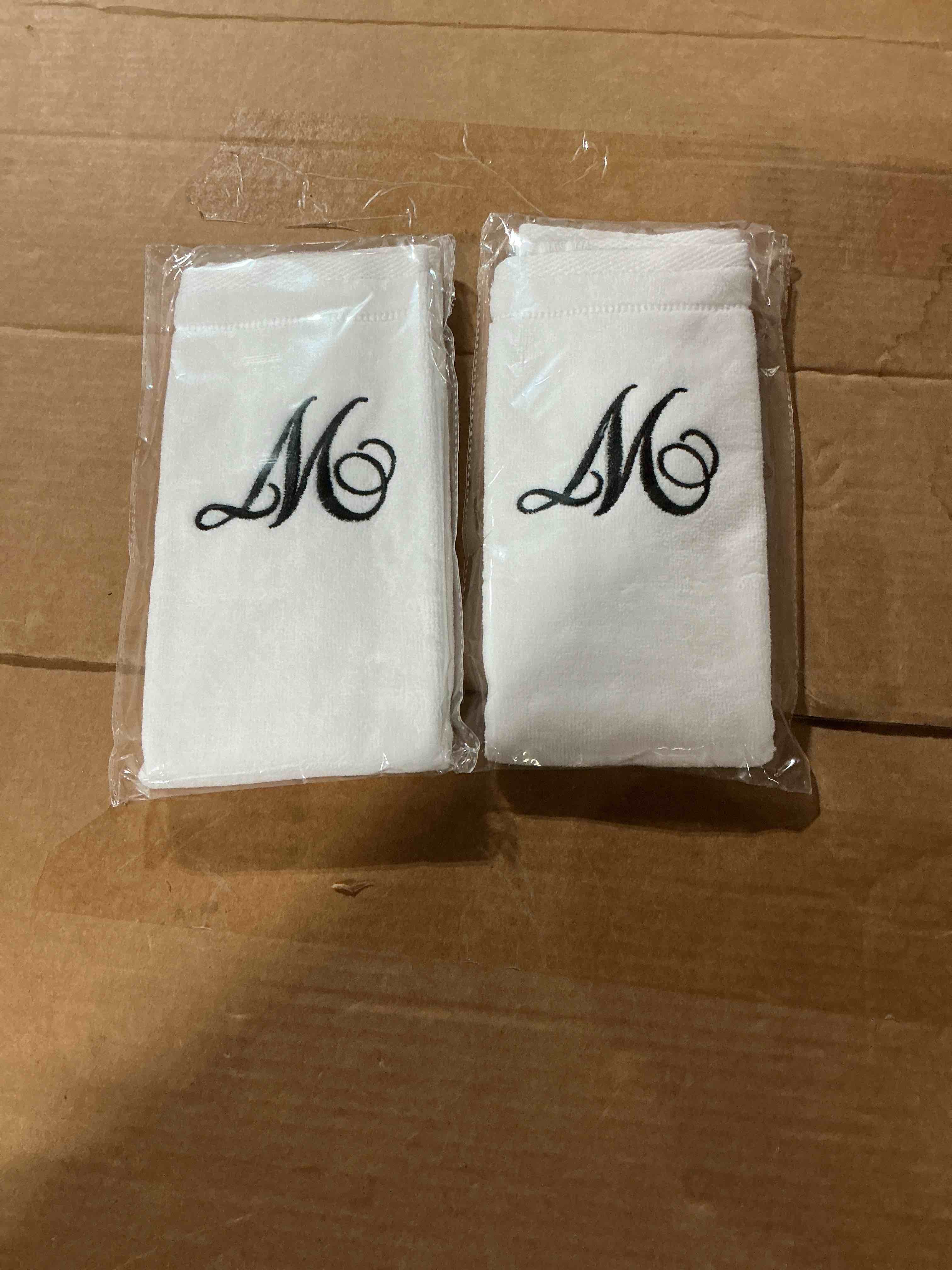 Condition photo showing New/Like New for kll monogrammed hand towels set - 18 x 18 inches, letter embroidered, fingertip white cotton hand towels - set of 2