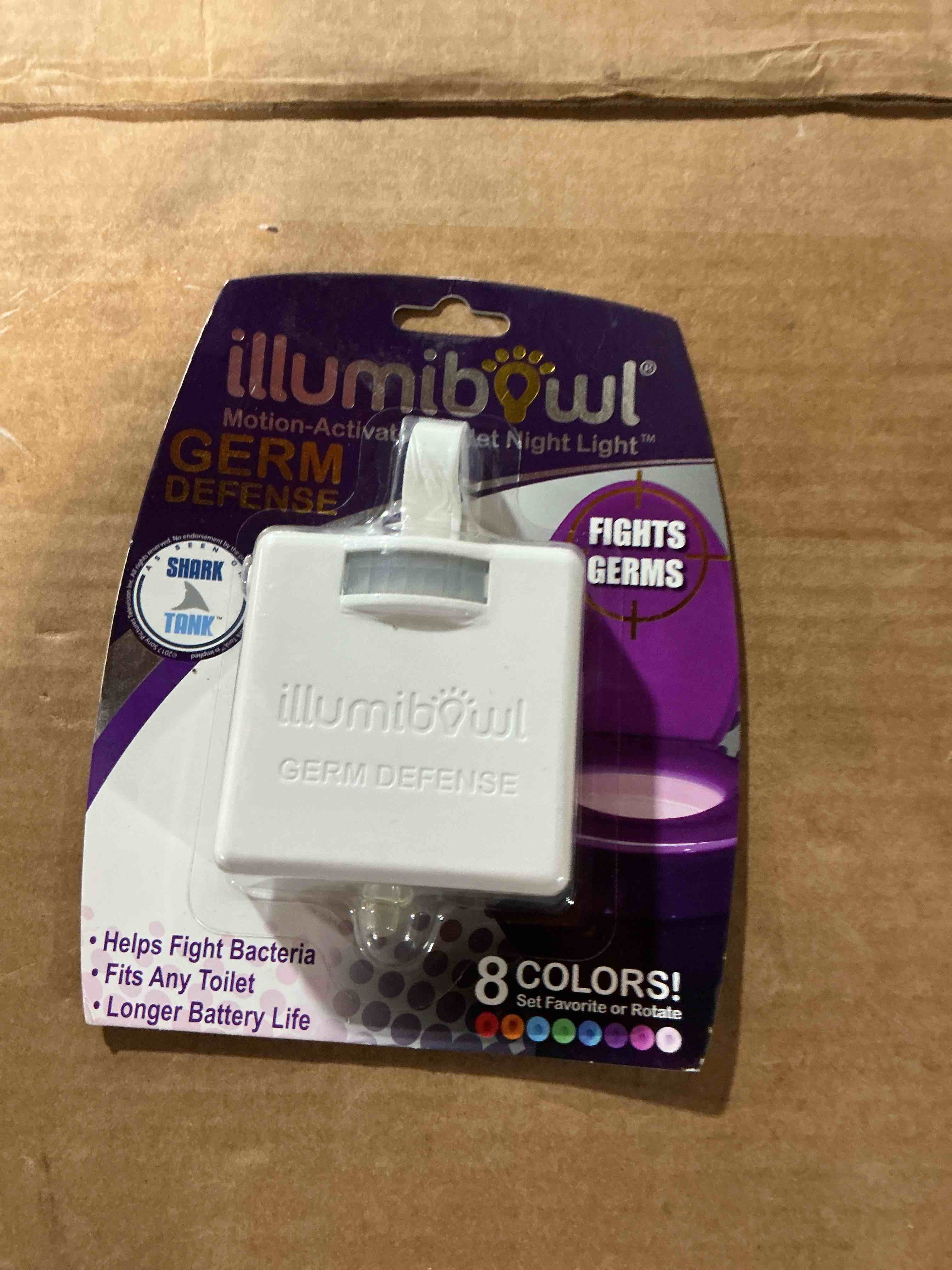 Condition photo showing New/Like New for illumibowl germ defense led motion-sensing toilet night light 8 light colors (as seen on shark tank)