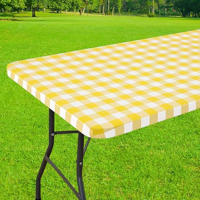 kitchen tablecloth -fitted with elastic, vinyl with flannel back, fits for table 36" w x 60" l rectangle,water proof, easy to clean, checked yelow design