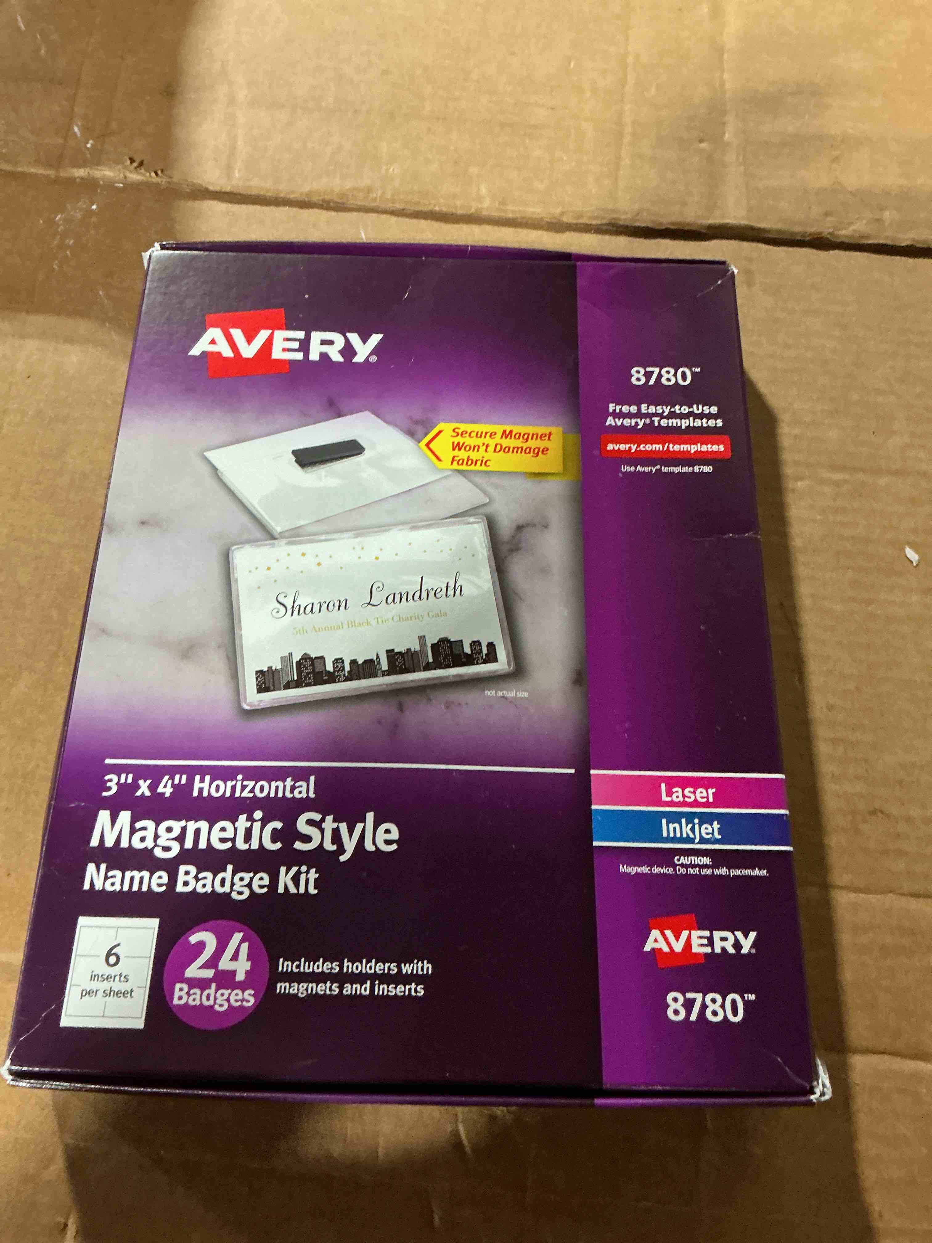 Condition photo showing Good Condition for avery® customizable name badges, magnet style, 3" x 4", clear name tag holders, white laser/inkjet printable inserts, 20 total (8780)