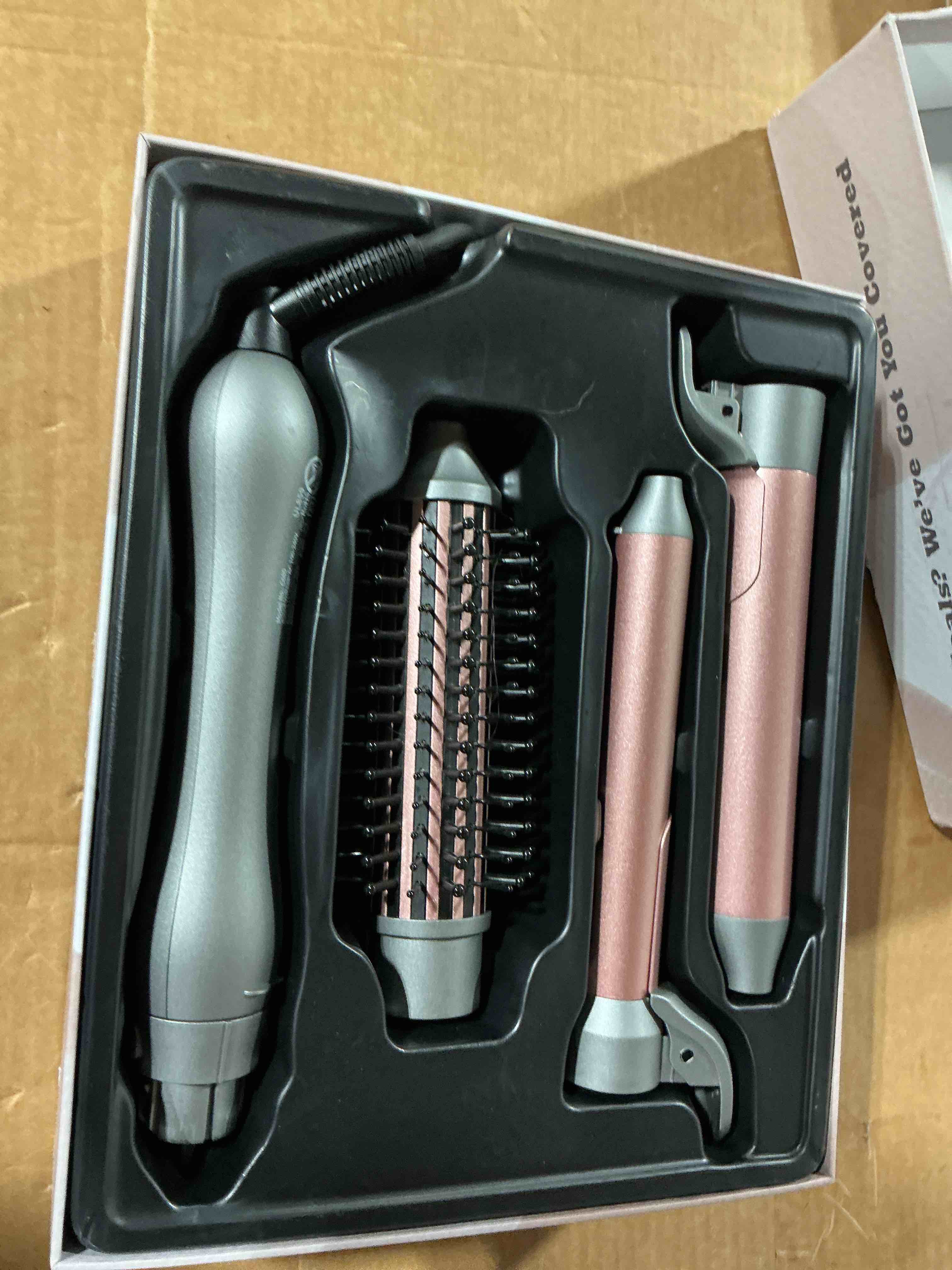 Condition photo showing As Is for 3 in 1 interchangeable automatic rotating curling iron & thermal brush set, (1''-1.25'') curling iro