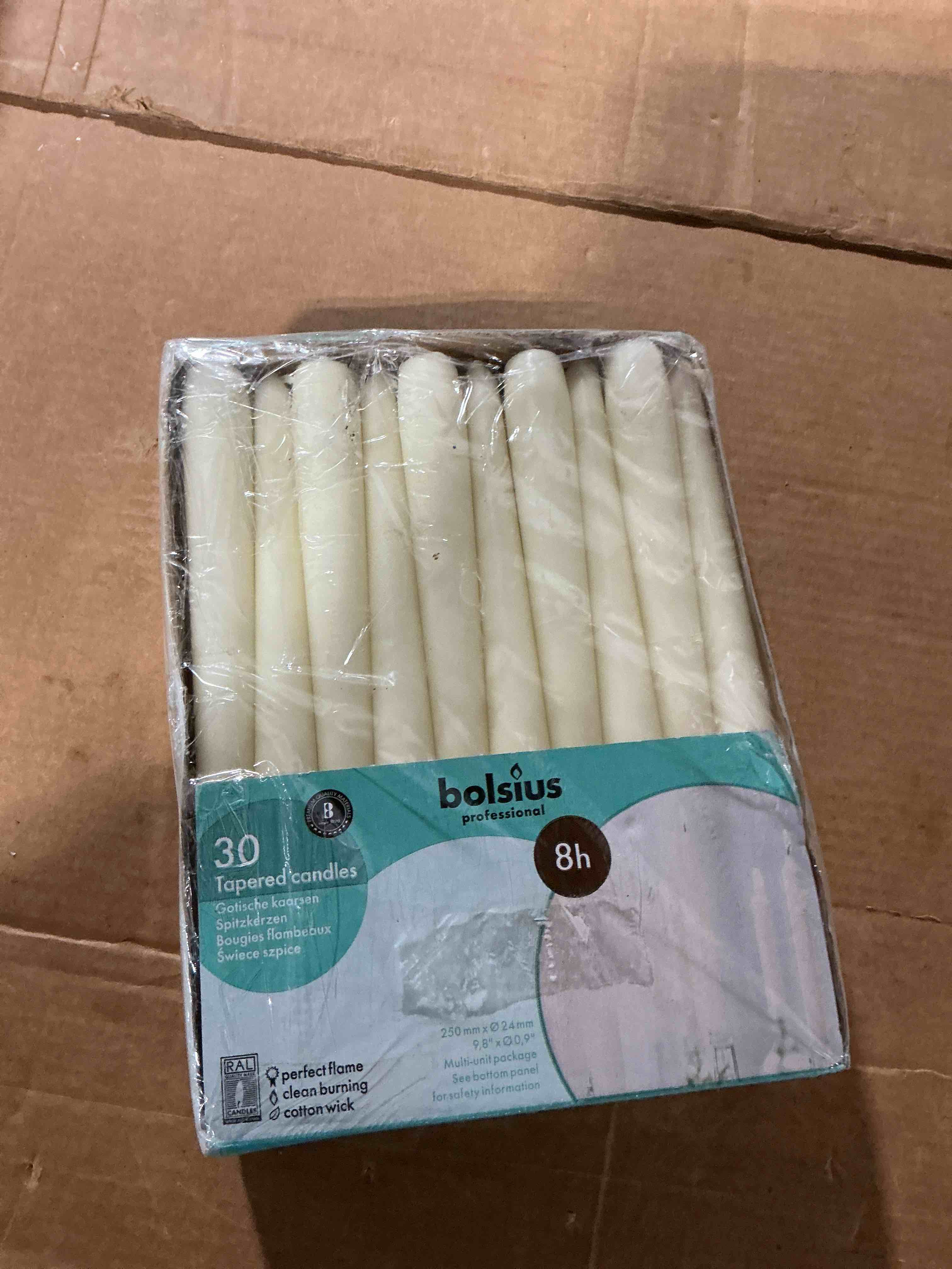 Condition photo showing Good Condition for bolsius long household ivory taper candles - 10-inch unscented premium quality wax - 8 hour long burning dripless candles bulk pack of 30 for home decor, wedding, parties and special occasions