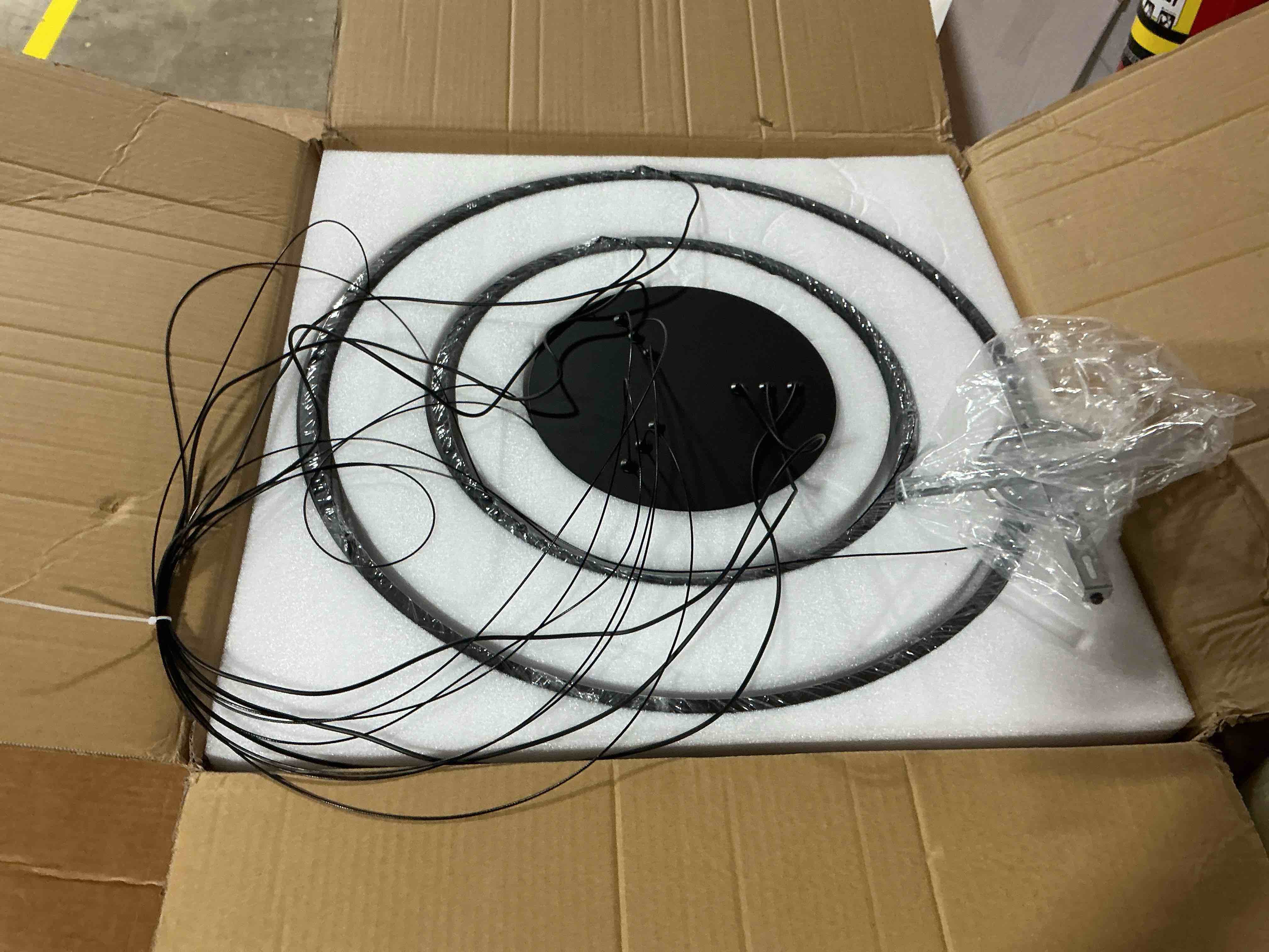 Condition photo showing Good Condition for modern ceiling chandelier light, acrylic anti-flicker black pendant light fixtures with remote control dimmable 3 color mode & brightness island lights for kitchen dining room
