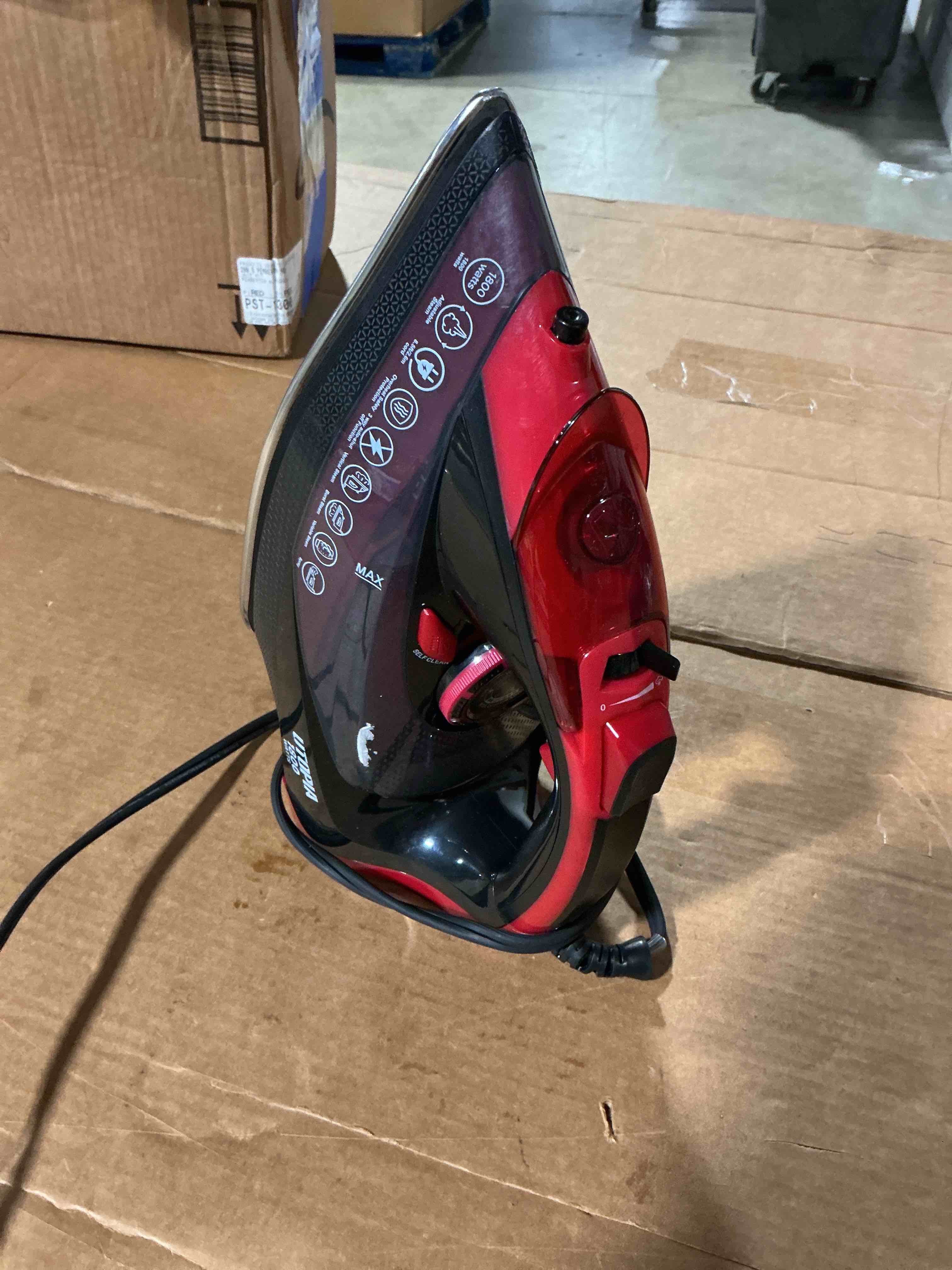 Condition photo showing Good Condition for utopia home steam iron for clothes - non-stick soleplate - 1800w clothes iron with auto-off safety feature - adjustable thermostat control, variable steam control, self-clean, 8 feet cord (black/red)