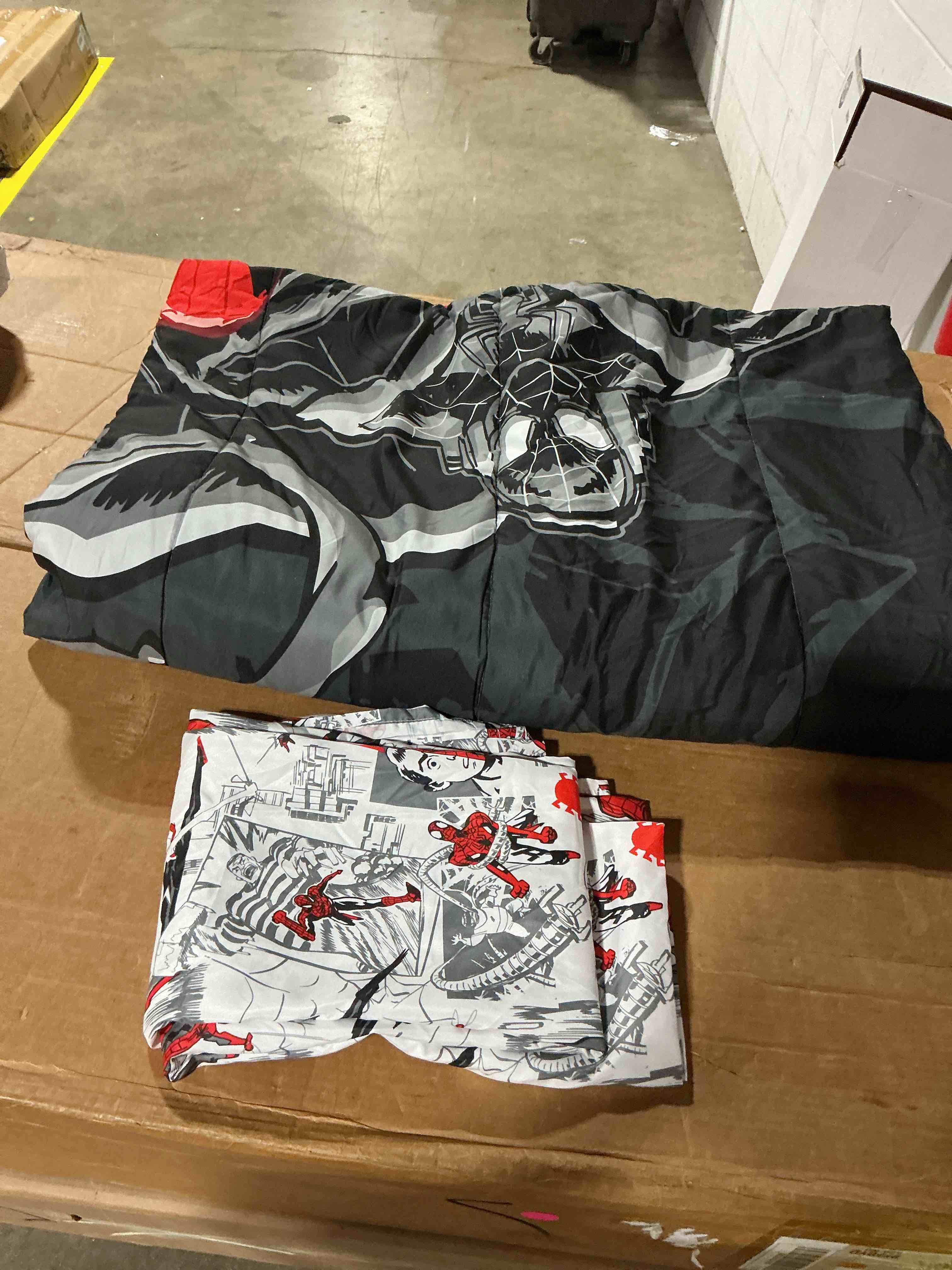 Condition photo showing As Is for jay franco kids comforter set includes sheets and pillow covers - soft and cozy bed set for stylish room decor, black - spiderman, piece twin bedding. 2 pieces only !!!!!!