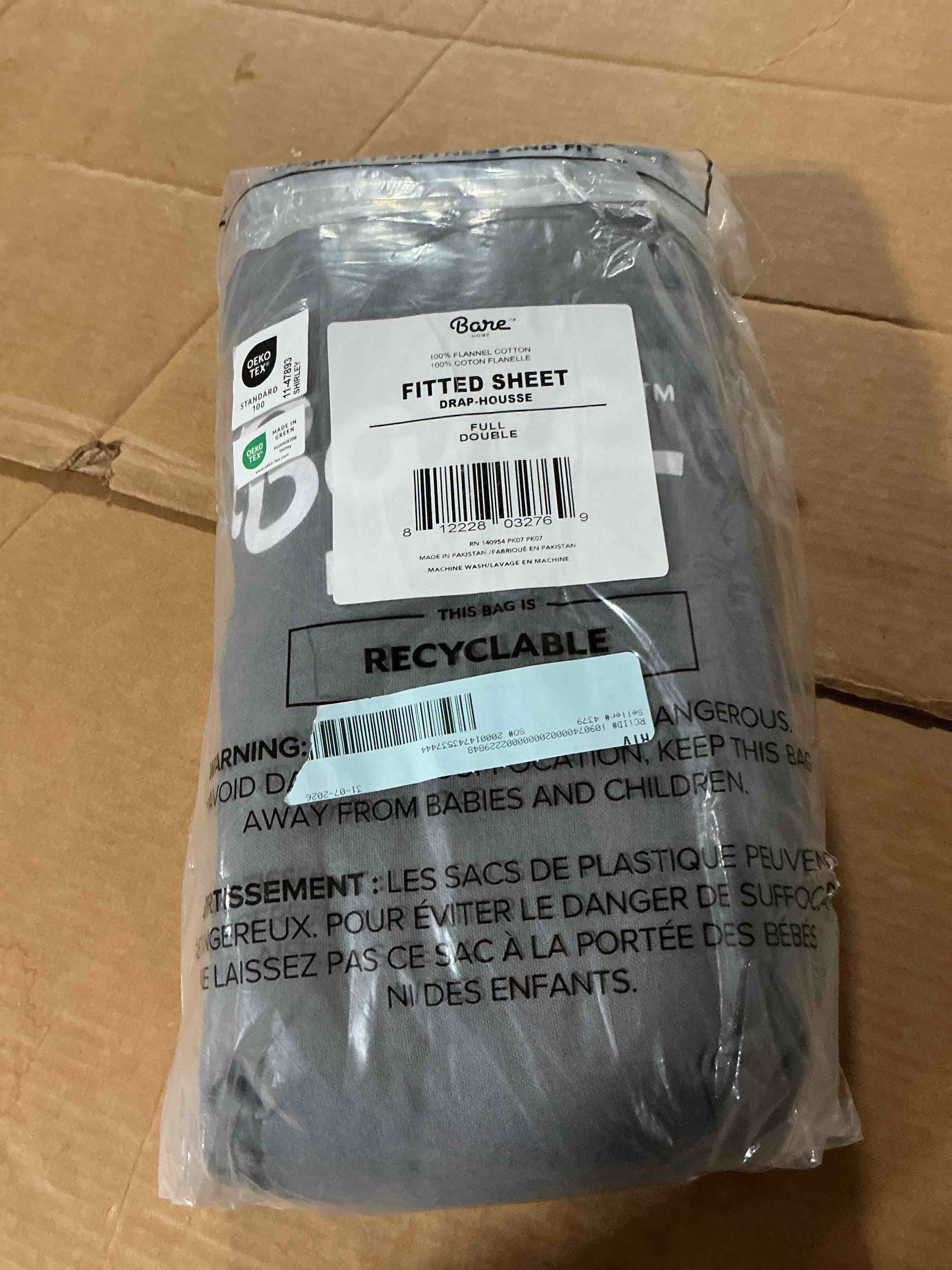 Condition photo showing New/Like New for bare home flannel fitted sheet - 100% flannel cotton - double brushed - full  gray