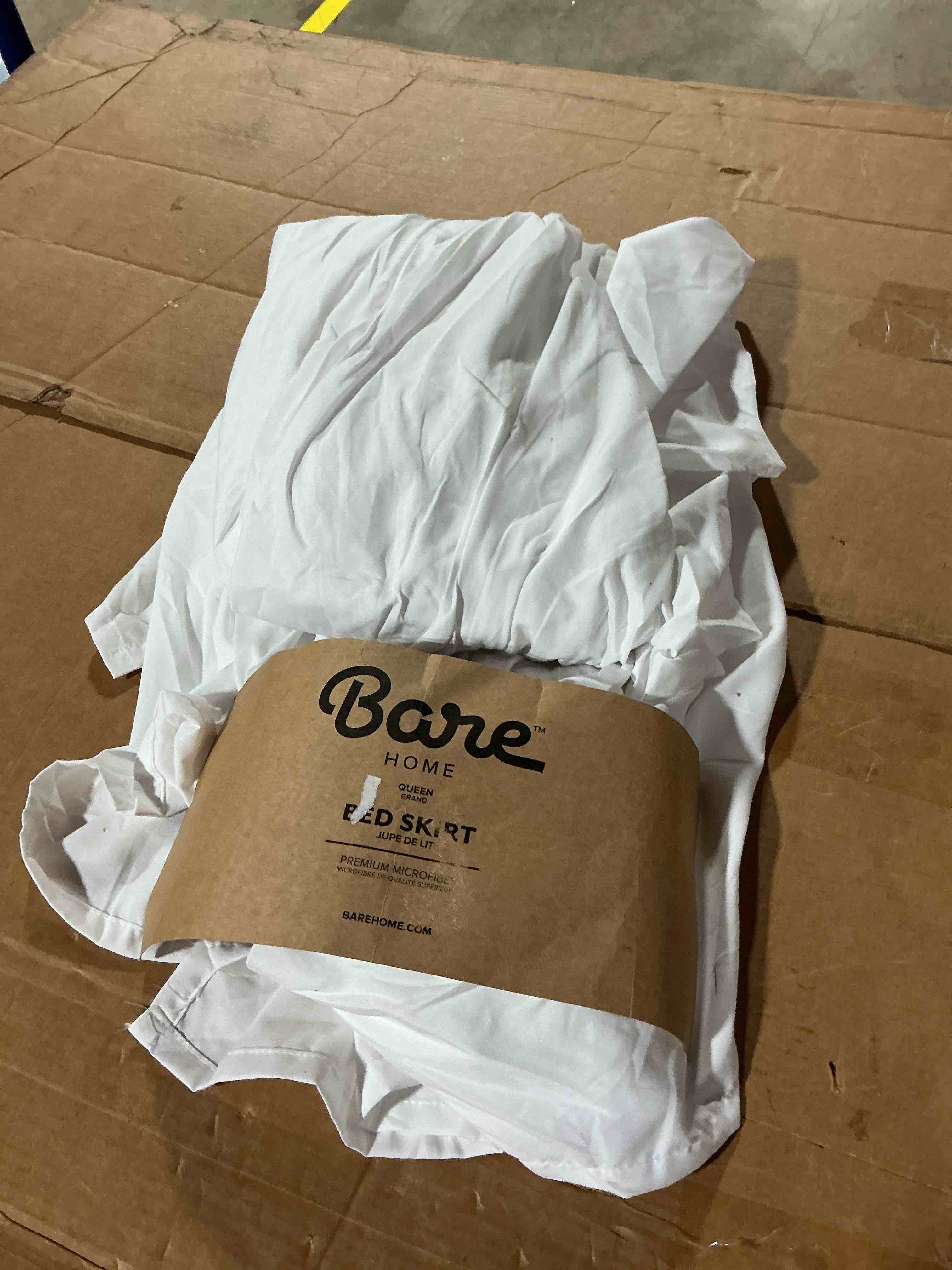Condition photo showing As Is for bare home double brushed bed skirt - premium 1800 collection - 15-inch drop - queen white