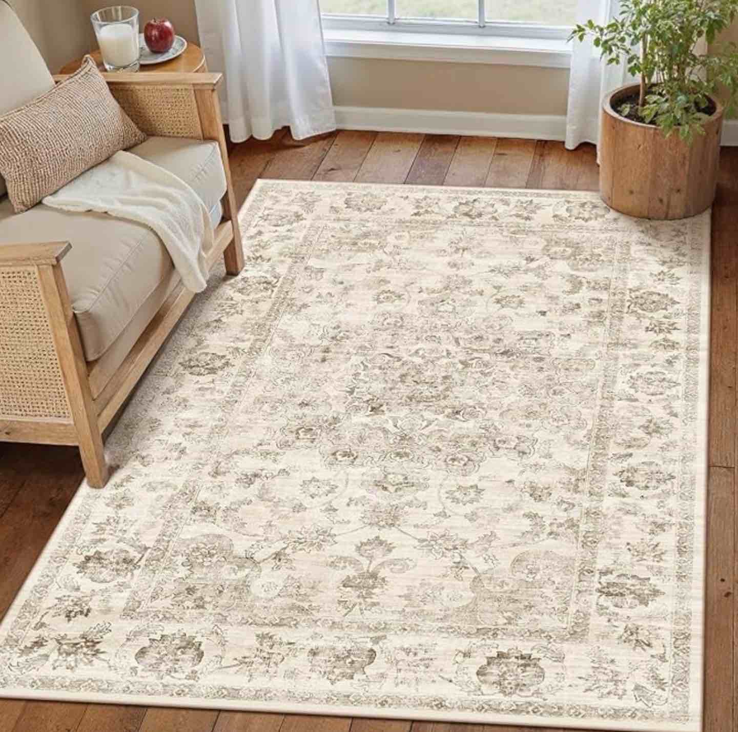 wondrg 3x4 washable area rug beige grey abstract non slip soft low pile rug for entryway kitchen bat
