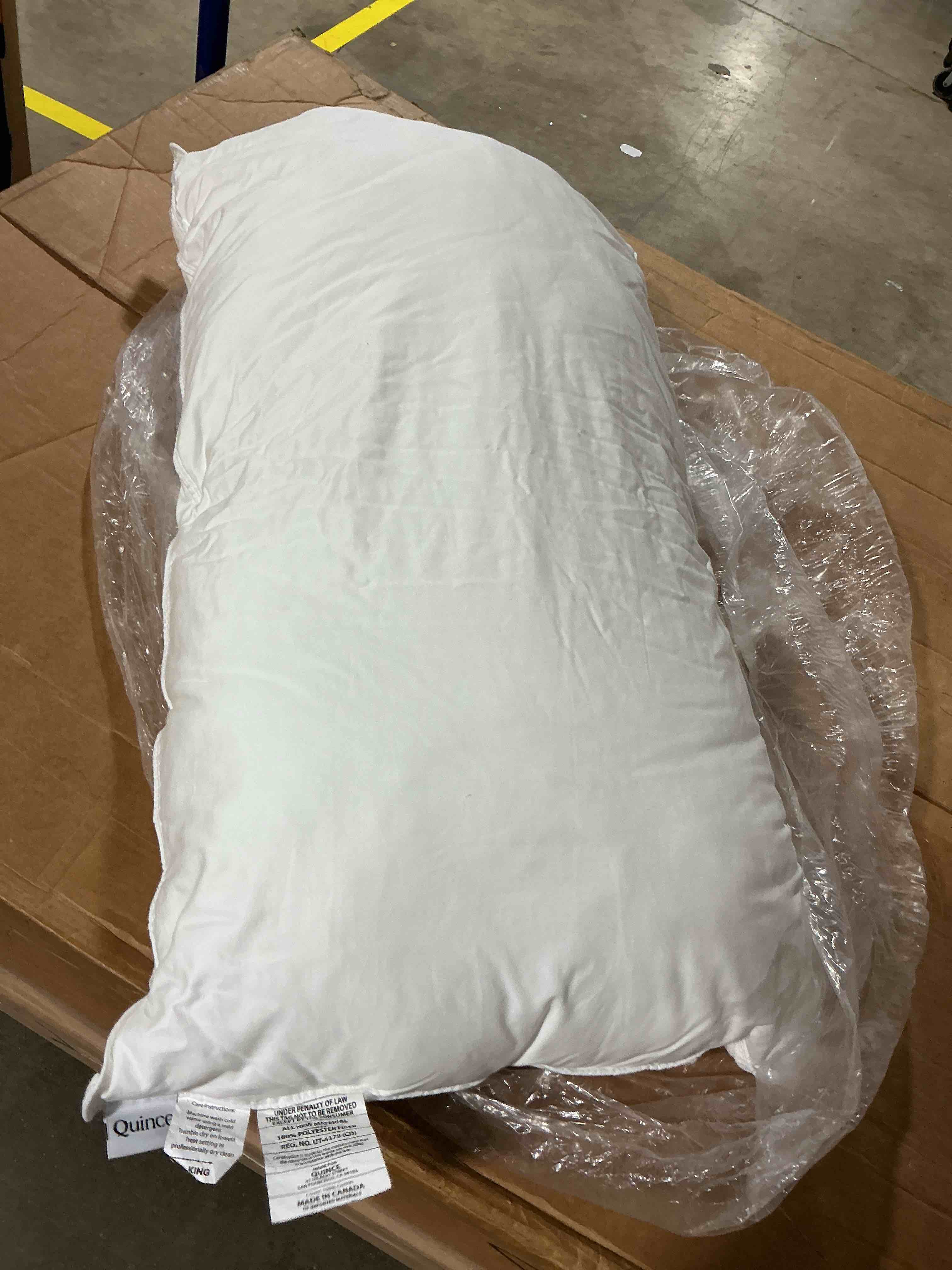 Condition photo showing As Is for quince 100% polyester fiber pillow king suze
