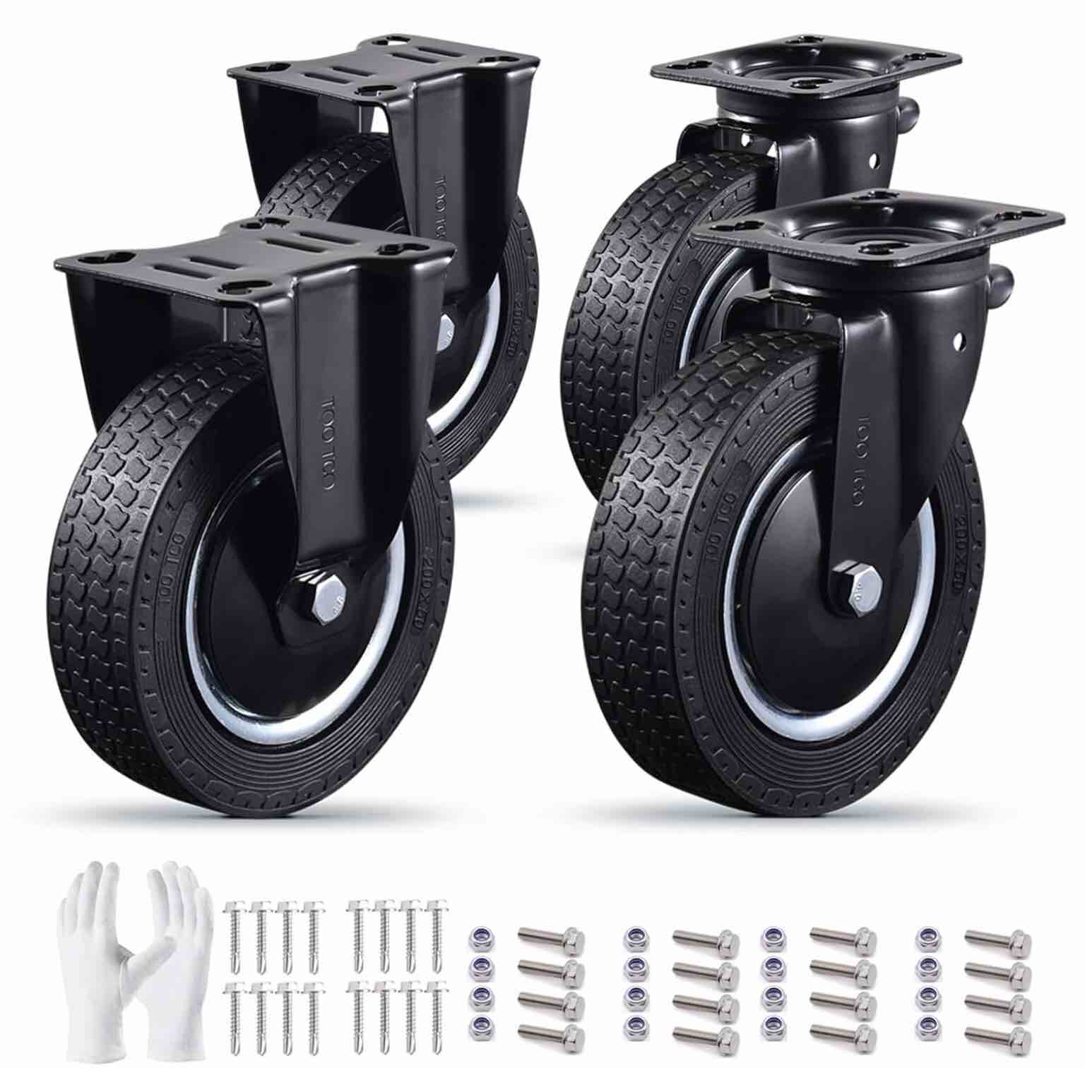 (2 pcs )8 Inch Heavy Duty Caster Wheels Set of 2 (2 Swivel & 2 Fixed) 3200LBS Capacity Industrial Rubber Casters for Utility Cart, Workbench, Warehouse Equipment, Truck, Dolly Includes Mounting Hardware