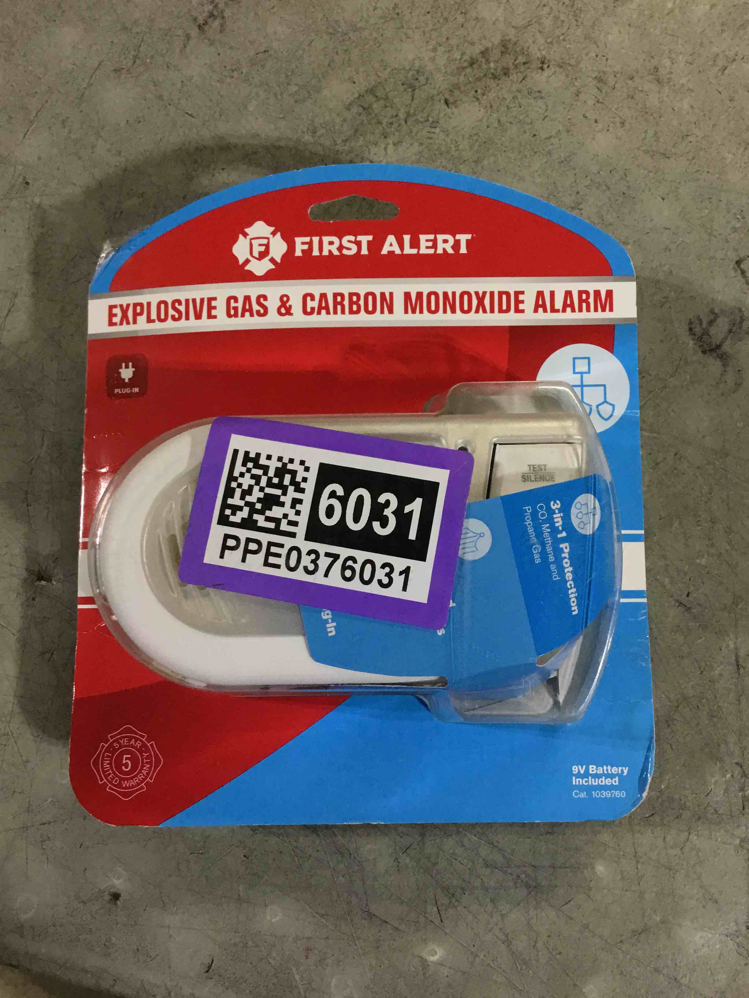 Condition photo showing As Is for First Alert BRK 1039760 Explosive Gas/CO Alarm - Quantity 1