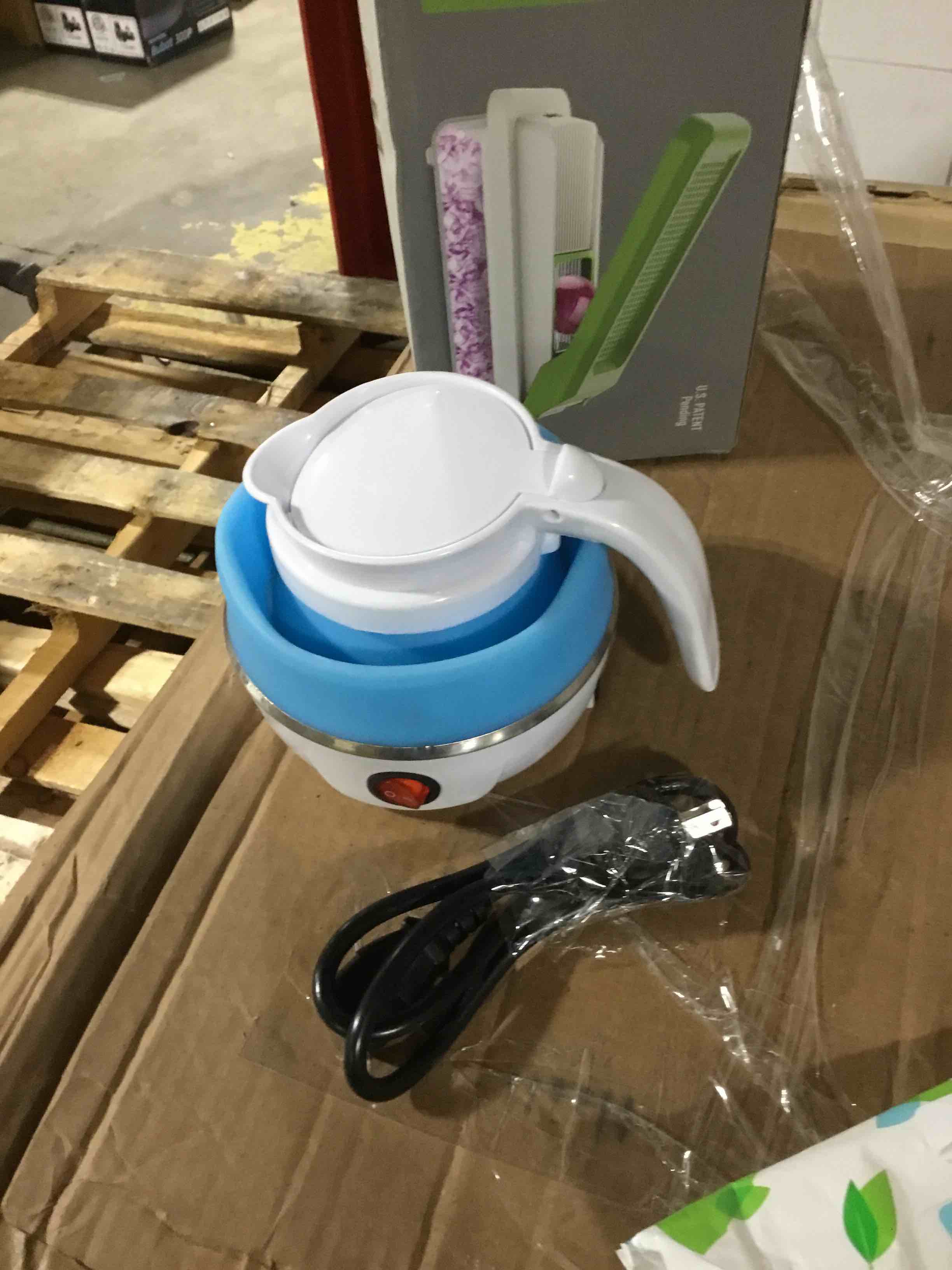 Condition photo showing As Is for updateclassic travel portable foldable electric kettle, 0.6l small collapsible hot water boiler for coffee tea (blue)