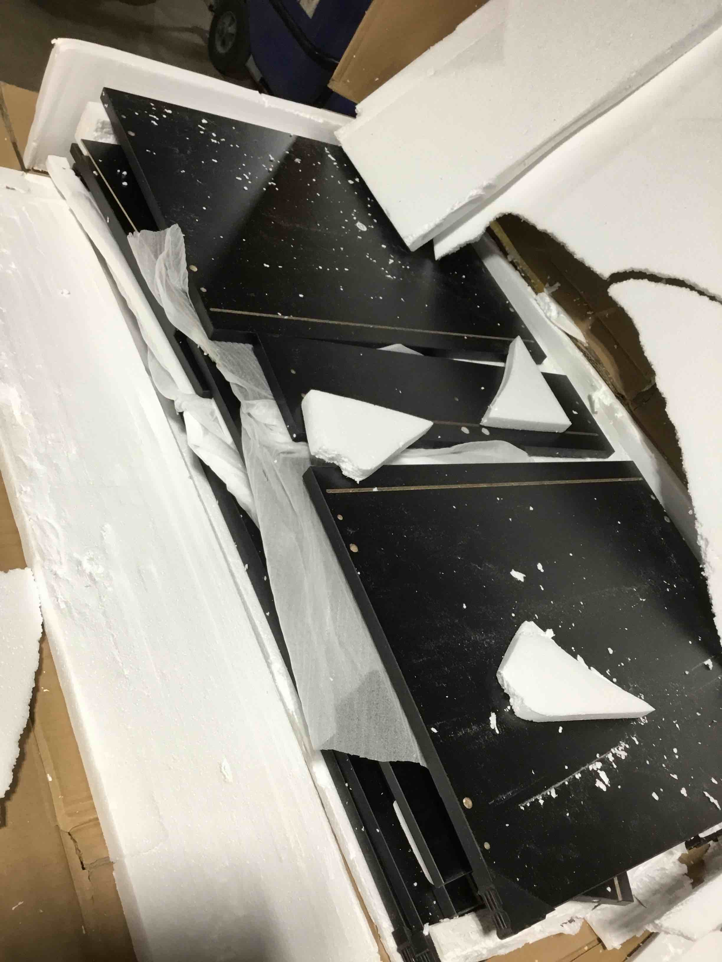 Condition photo showing As Is for (MIRROR BROKEN) IDEALHOUSE Vanity Desk with Mirror and Lights, 49.2”H Makeup Vanity with 3 Color Lights and Adjustable Brightness, Bedroom Vanity Table with 5 Drawers, Black Black 5-Drawer?55.9"Lx15.7"Wx49.2"H?