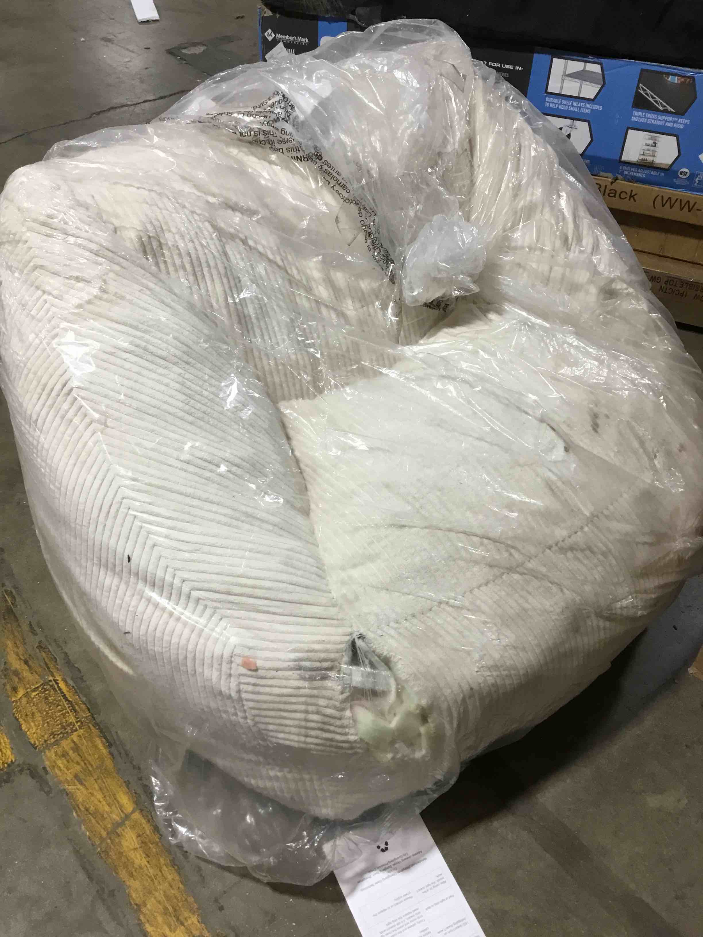 Condition photo showing As Is for (BROKEN)MAXYOYO Bean Bag Chair with 3 Pillows, Oversized Floral Shaped Bean Bag Sofa for Adults, Ultra Soft Faux Fur Floor Sofa, Large Stuffed Reading Chair for Living Room Bedroom, Beige Round Sofa Beige