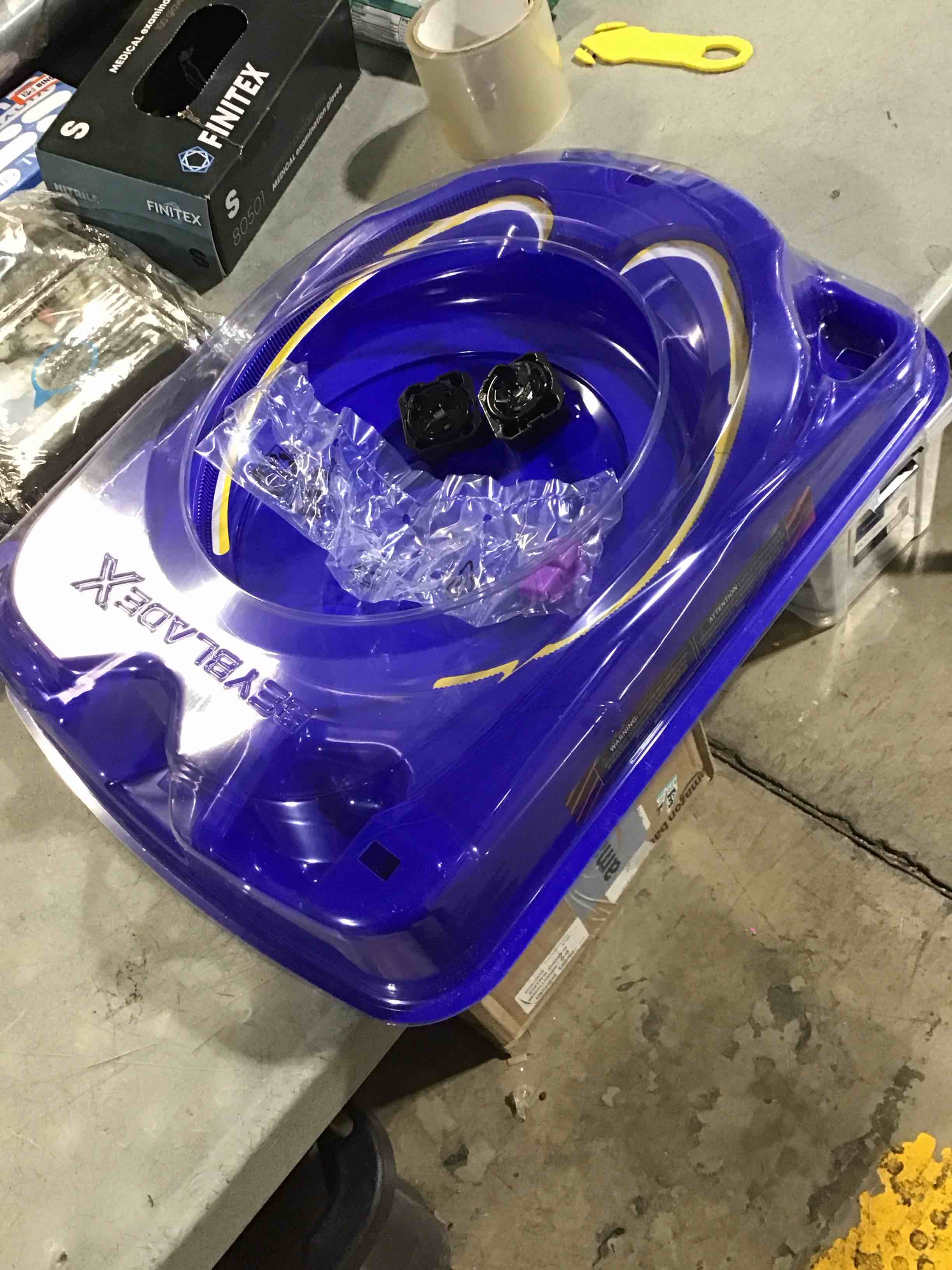 Condition photo showing As Is for beyblade x drop attack battle set with beystadium arena, 2 takara tomy tops & launchers, impact drake 9-60lr & hover wyvern 3-85n, battling game toys, kids, ages 8+