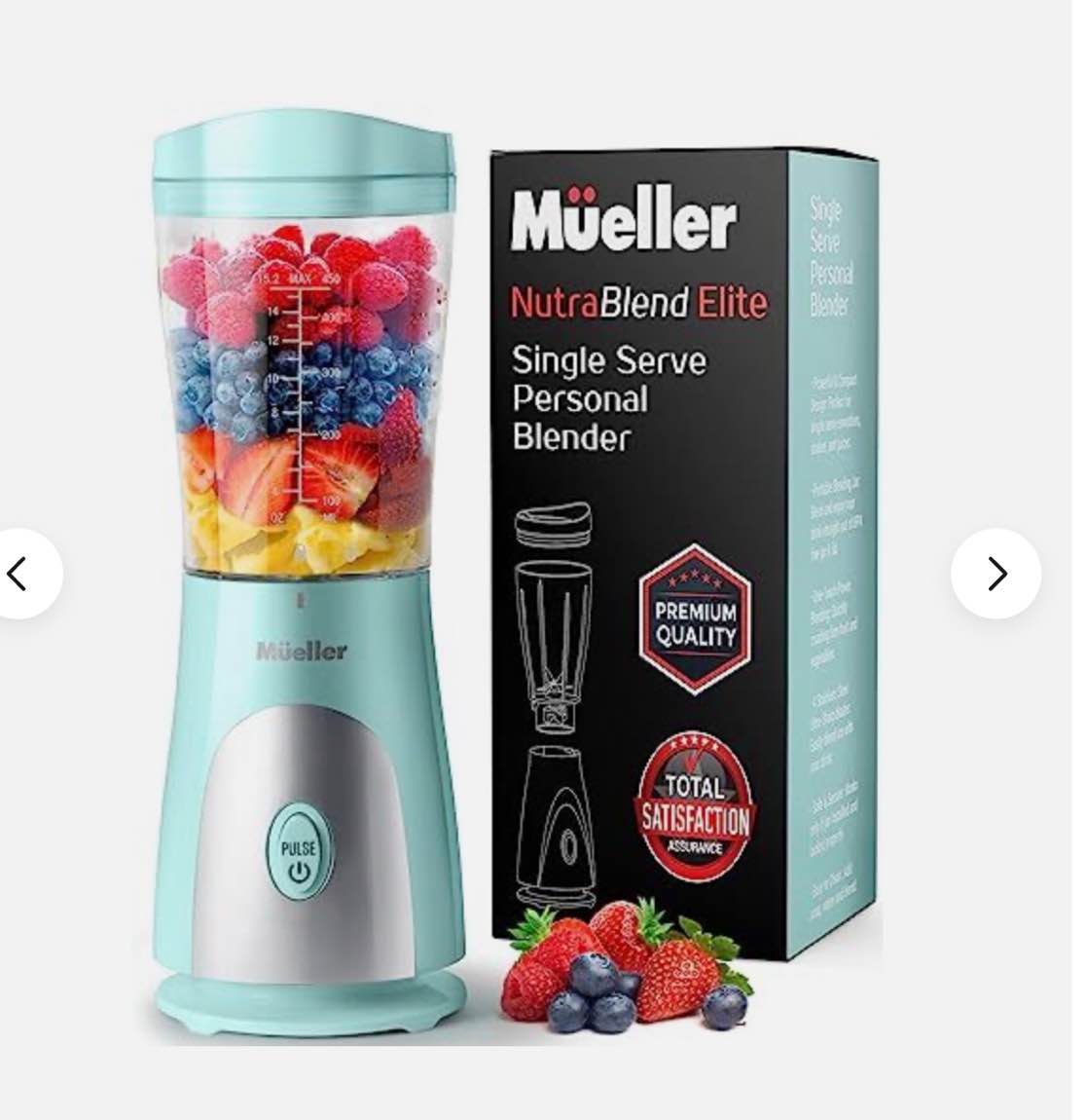 Mueller Personal Blender for Shakes and Smoothies with 15 Oz Travel Cup and Lid,