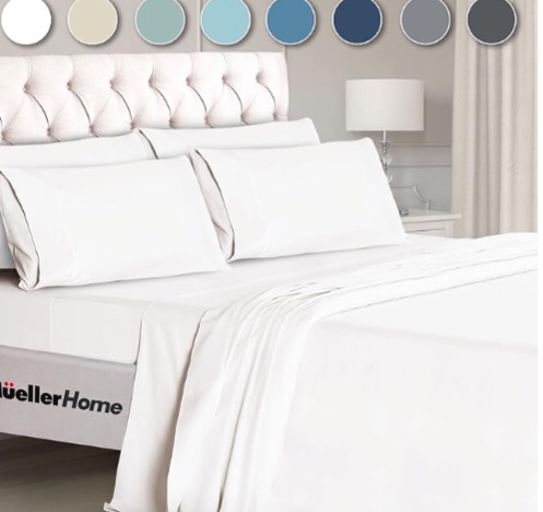 mueller ultratemp full size bed sheets set, super soft 1800, 6 piece set, deep pocket up to 16", transfers heat, breathes better, hypoallergenic, 