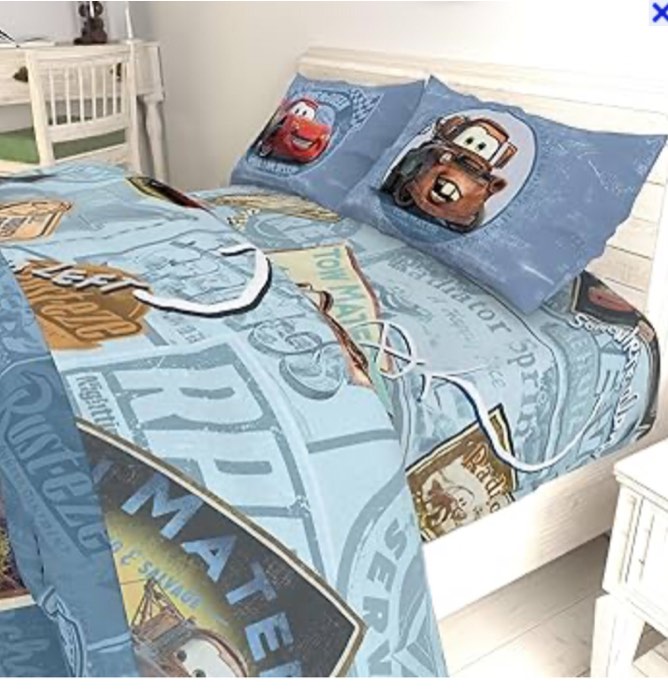 (similar) Jay Franco Disney/Pixar Cars Tune Up Blue/Gray 4 Piece Full Sheet Set with Lightning McQueen & Mater (Official Disney/Pixar Product)