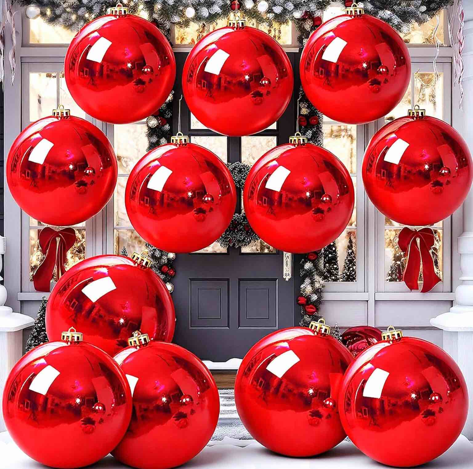jenaai 18 pack large red christmas ornaments 4 inch shiny shatterproof plastic christmas ball ornaments hanging xmas tree balls with string for holiday party indoor outdoor lawn yard decoration