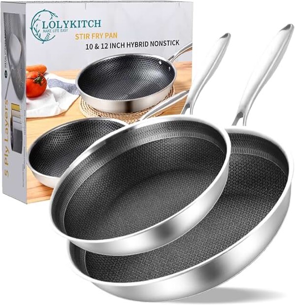 Hybrid Nonstick Frying Pans Set, 10"+11" Frying Pan Skillet 2-Pieces Set, Stay-Cool Handle, PFAS