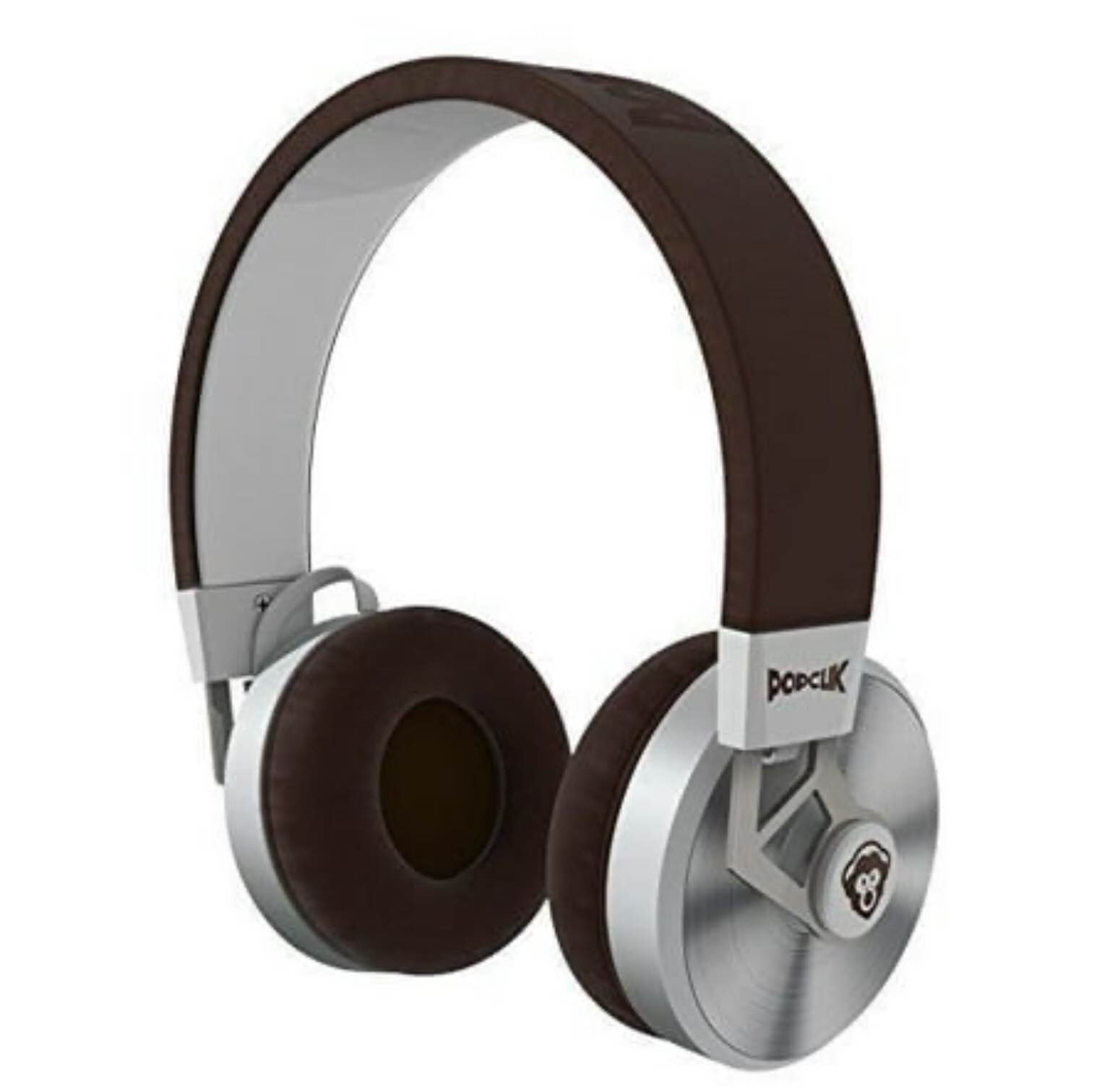 (broken) popclik 2 one headphones brown leather elegance and soft spoken steel 40 mm neodymium magnet driver over the ear