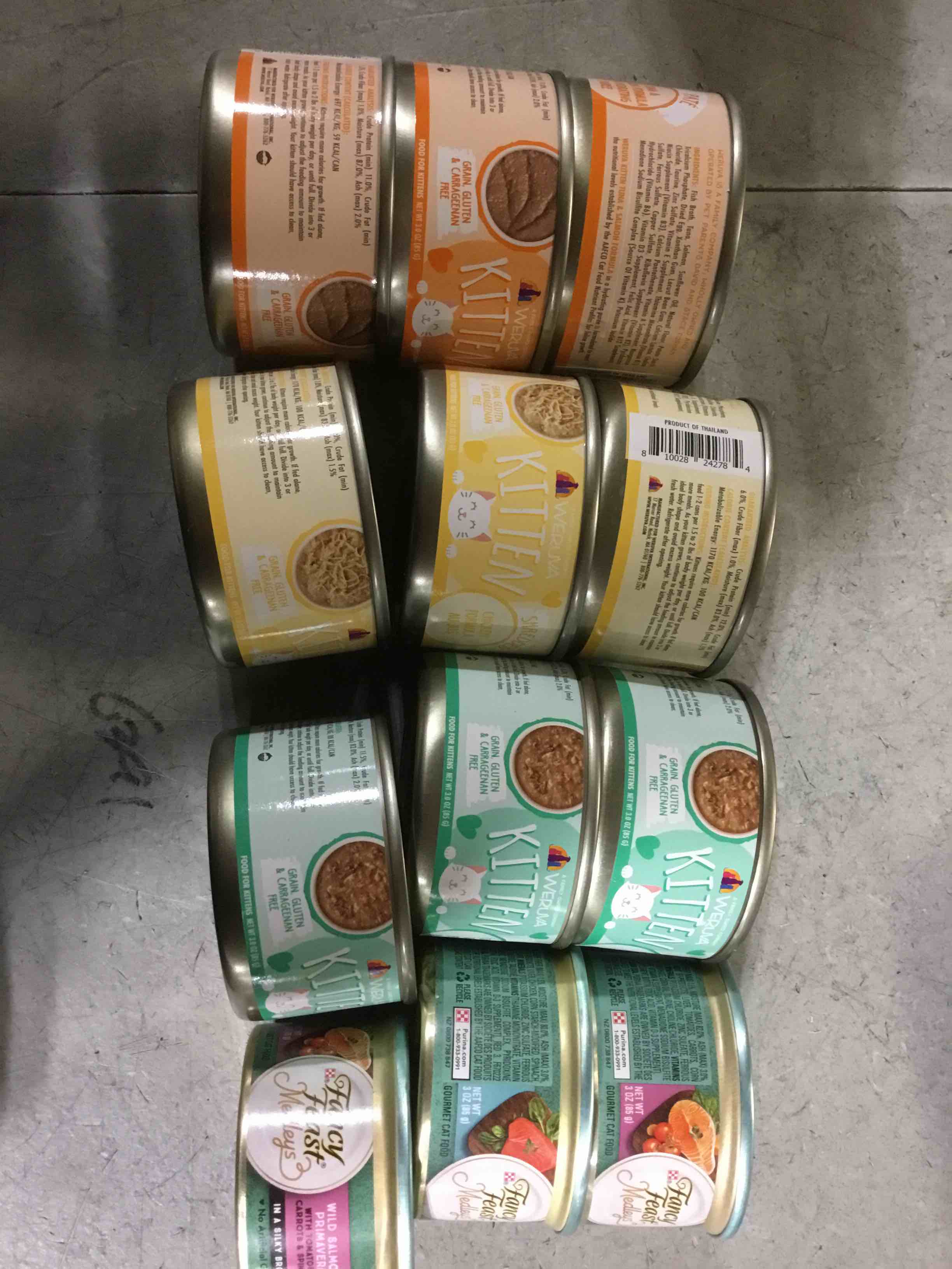 Condition photo showing Good Condition for (3 PCS DIFFERENT MAKES)(BB MAR 05 2028)Weruva Kitten, Kitten Can Jam! Variety Pack, 3oz Can (Pack of 12) Kitten Can Jam! Variety Pack 3 Ounce (Pack of 12)