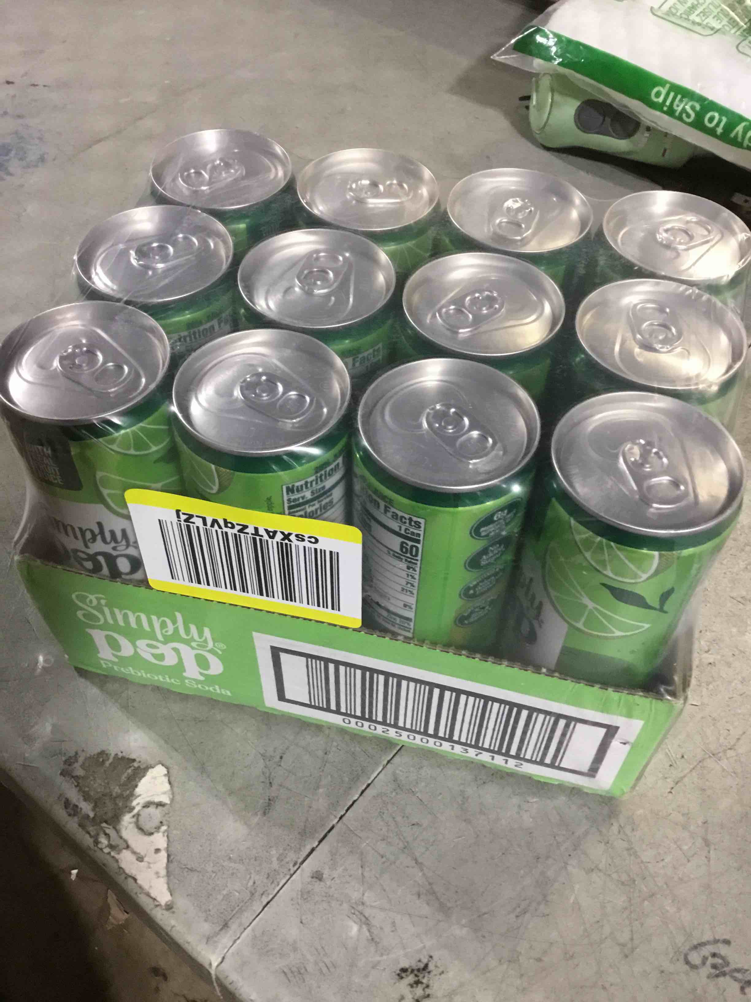 Condition photo showing New/Like New for JAN 12/26 Simply POP Prebiotic Soda Lime Cans, 12 fl oz, 12 Pack