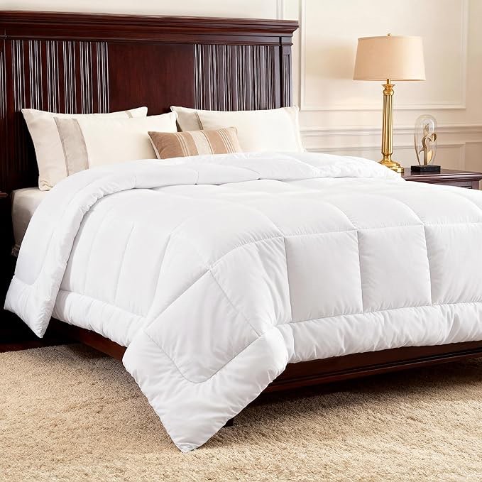 bedsure comforters queen size duvet insert, all season bed comforter, quilted down alternative duvet, box stitched comforter with corner tabs, machine washable, 88 x 88 inches (white)