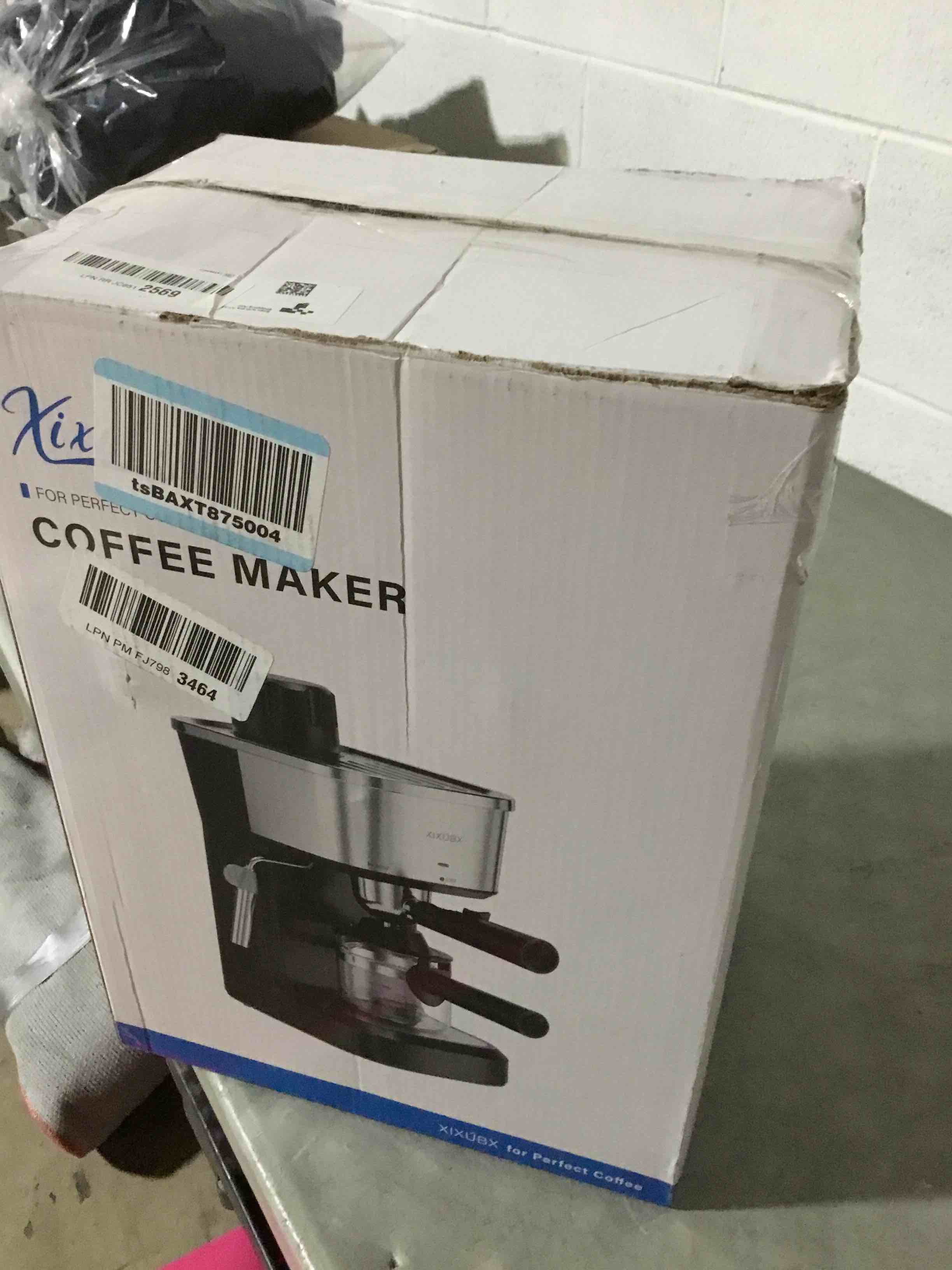 Condition photo showing As Is for 6 Bar Espresso Machine, 800W Compact Coffee Maker with Stainless Steel Cup Warmer, Steam Milk Frother, Automatic Pressure Relief, Cappuccino & Latte Maker, Black, for Home and Office