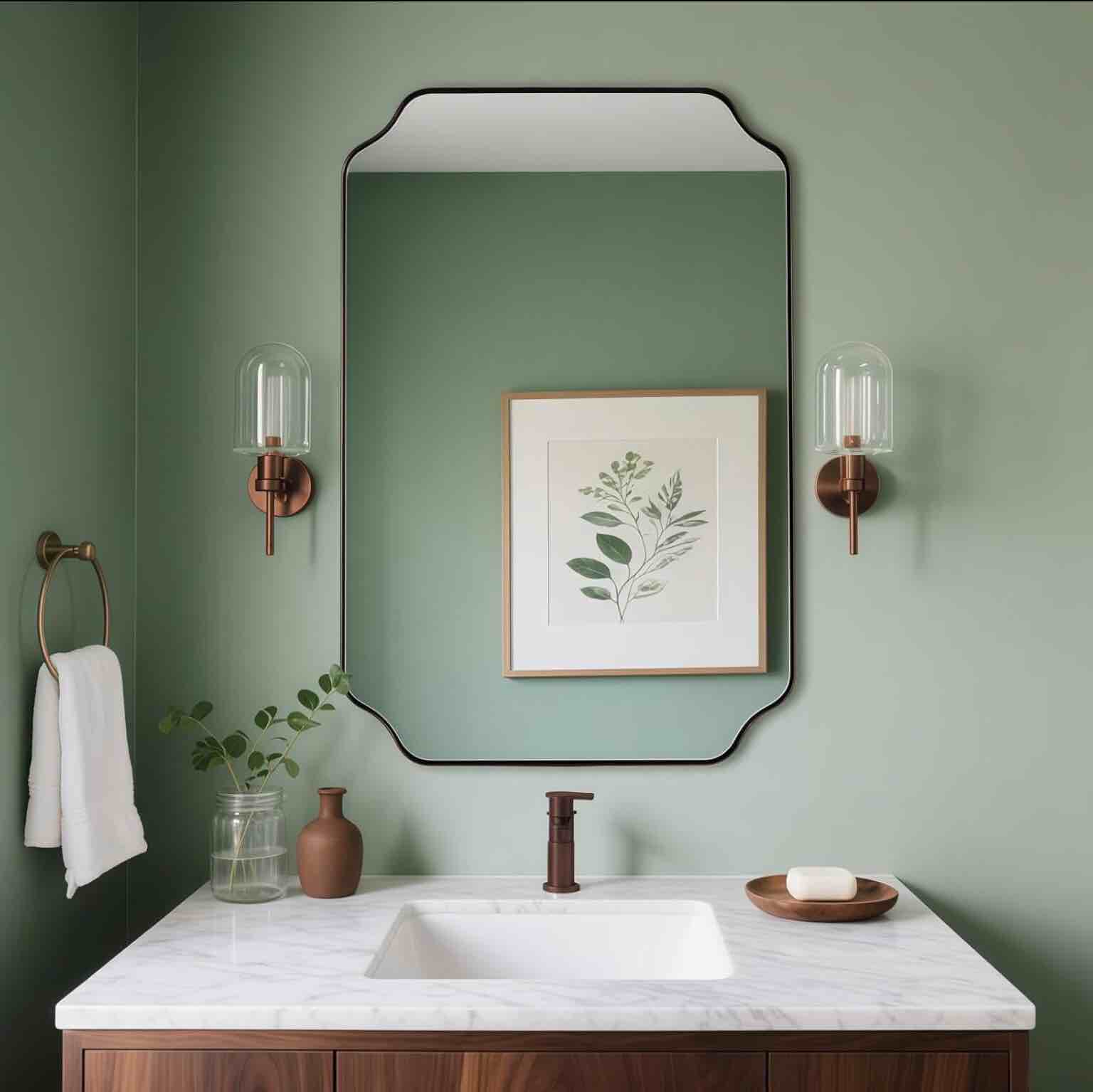 andy star bronze bathroom mirror, 24x36 inch brushed bronze rectangle mirror, scalloped mirror for bathroom with premium stainless steel metal frame, thin frame deep 1’’ brushed bronze 36"l x 24"w