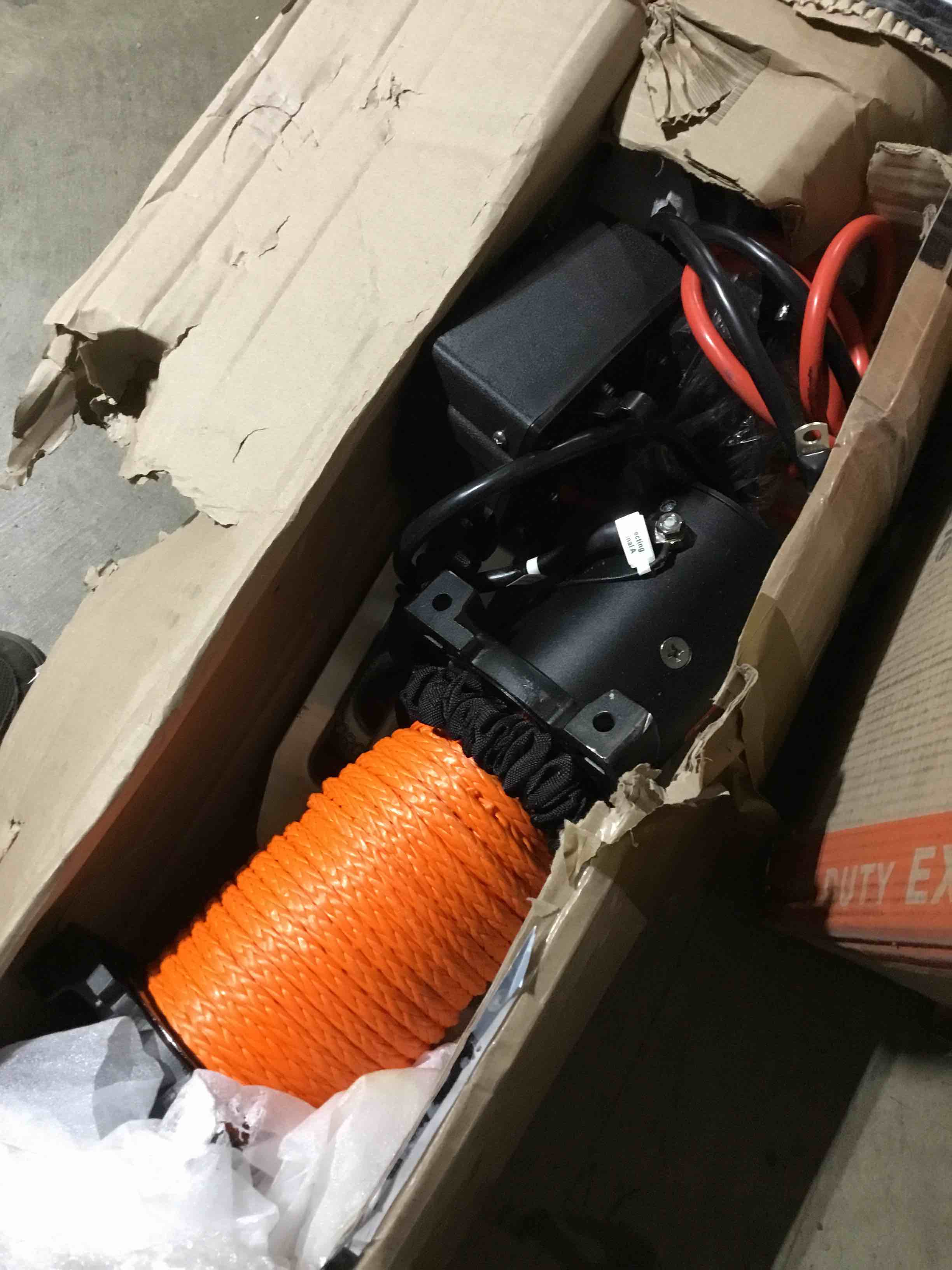 Condition photo showing As Is for VEVOR 13,500 lb Electric, Truck Winch 12V DC 3/8 in x 80 ft Synthetic Rope Aluminum Fairlead Wireless & Wired Remote Control, 13500 lbs, IP55 Waterproof Towing for Off Road Jeep SUV Boat
