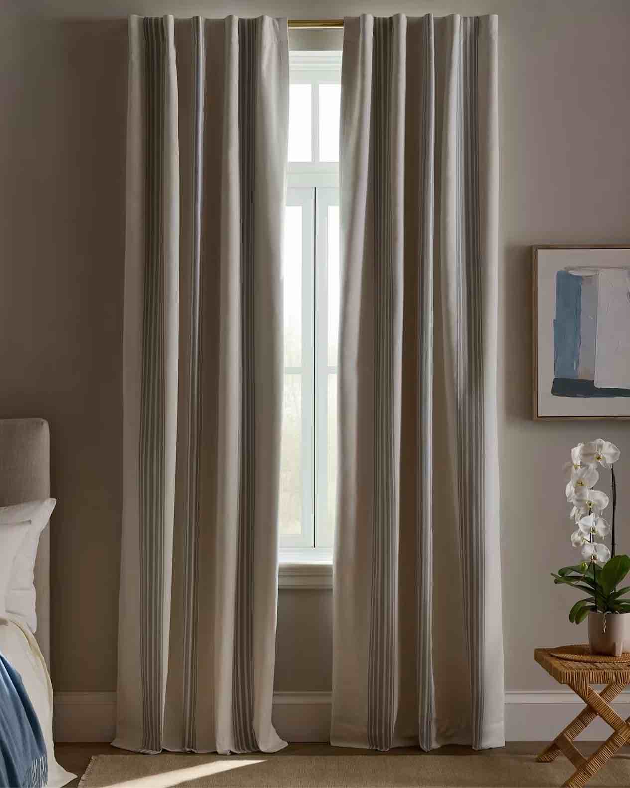 coastal stripe linen cotton true blackout curtain size 48” x 84”