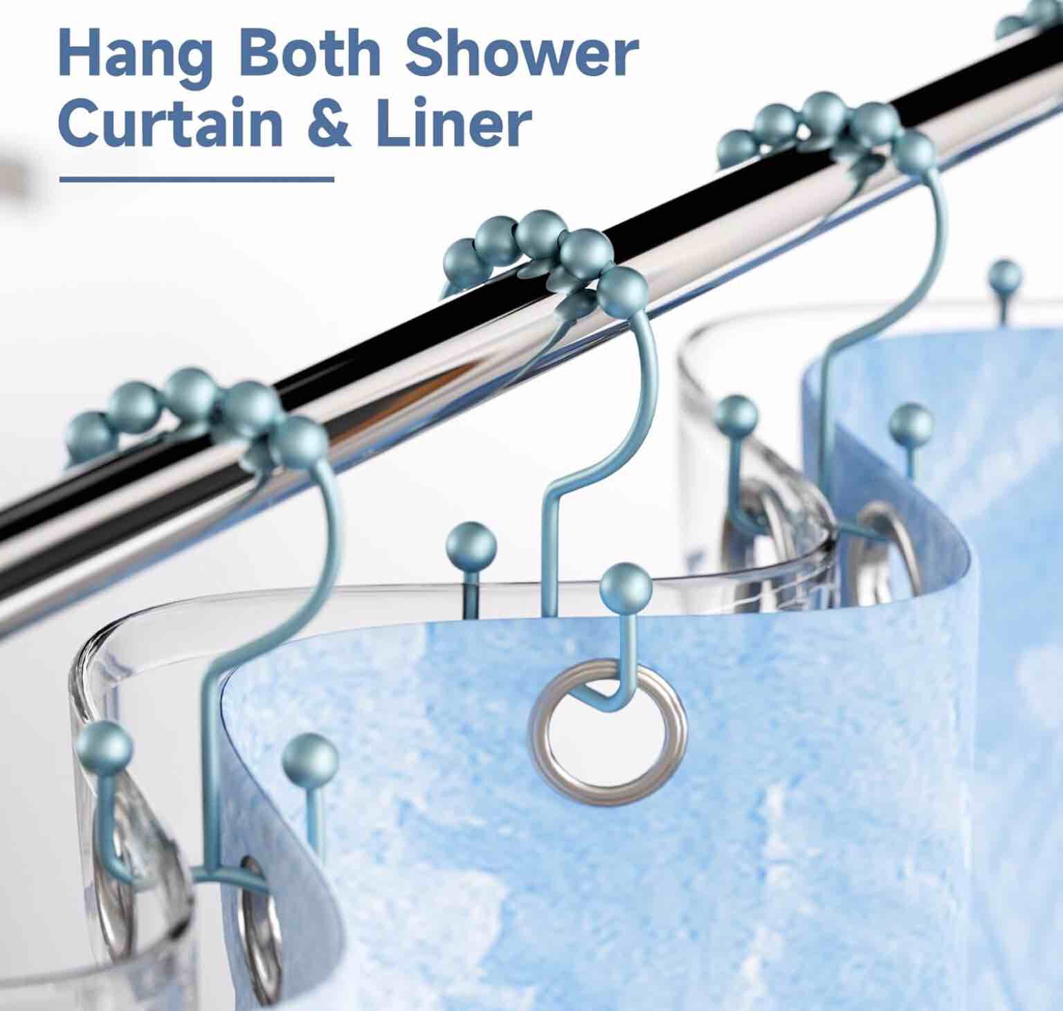 titanker shower curtain hooks rings, rust-resistant metal double glide shower hooks for bathroom shower rods curtains, set of 12 hooks - lightcyan lightcyan modern