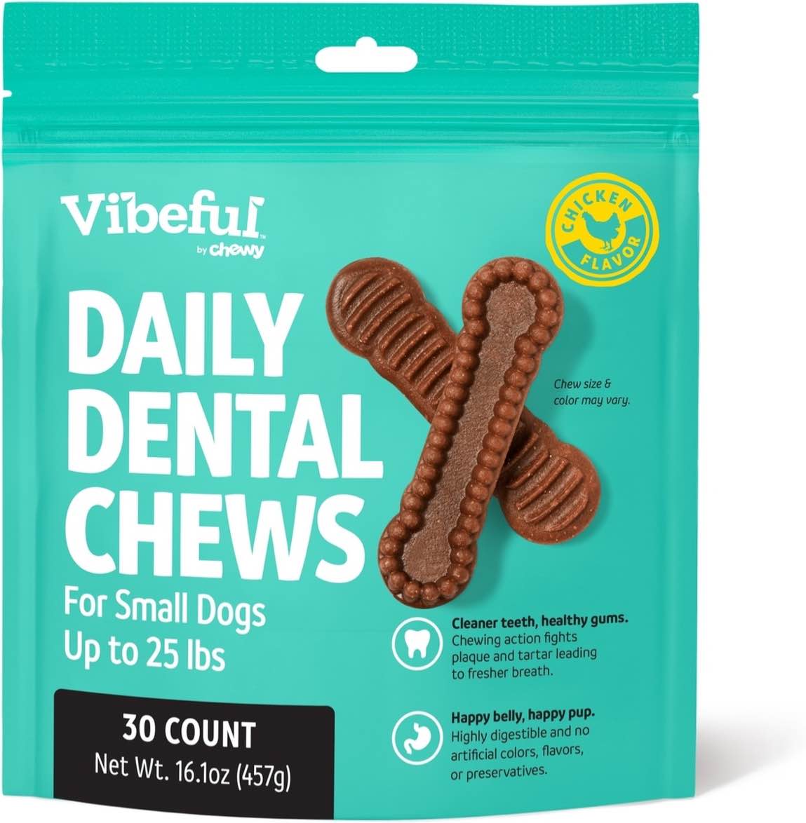bb mar 07/2026 vibeful small daily dental chews for dogs, chicken flavor, 30 count