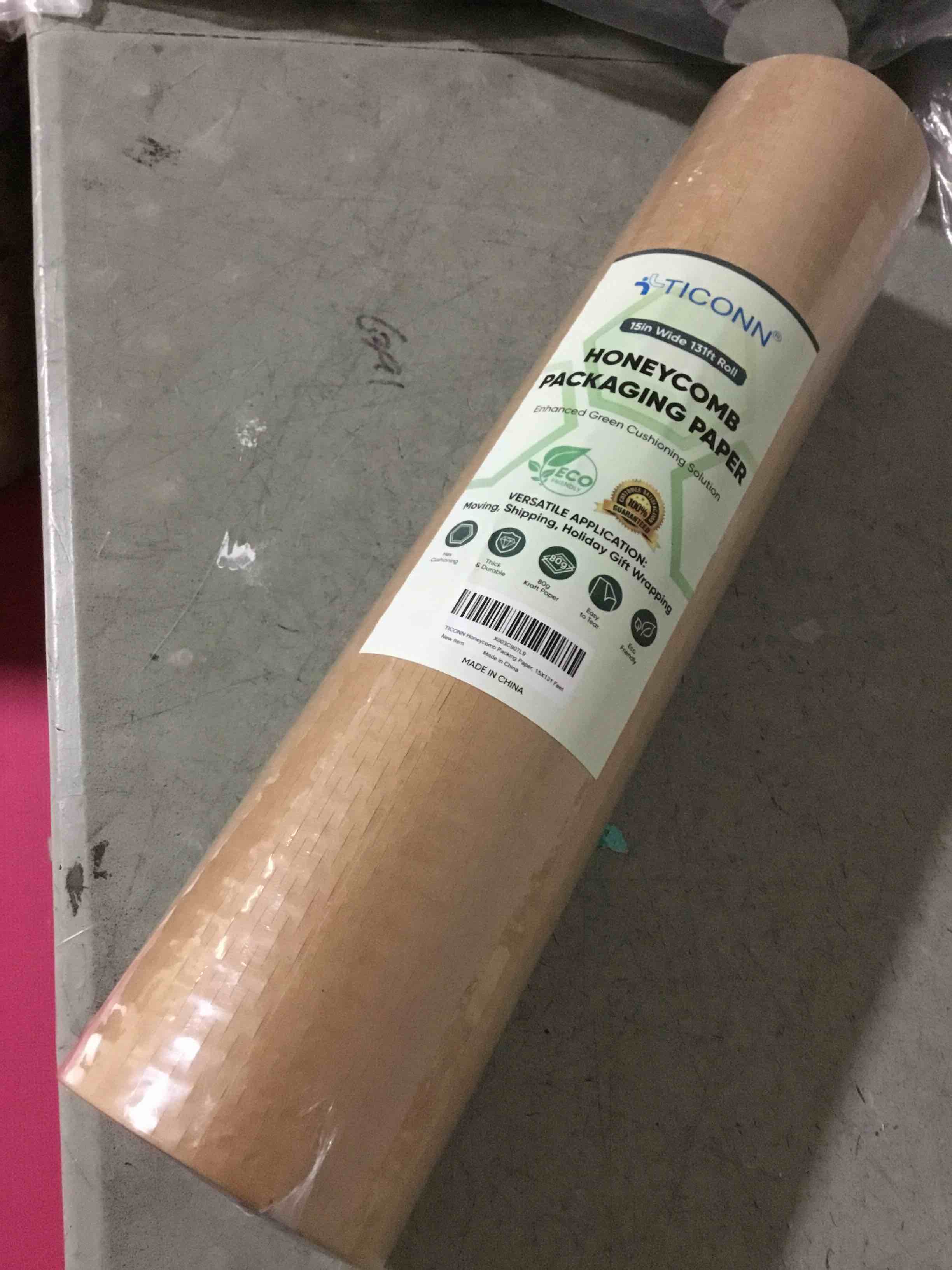 Condition photo showing New/Like New for Honeycomb Packing Paper, 15" x 131' Packing Paper Substitute Alternative for Bubble Cushioning Wrap for Moving Shipping Packaging, Recyclable Moving Supplies Bubble Packing Wrap Protective Roll 15" x 131' Khaki