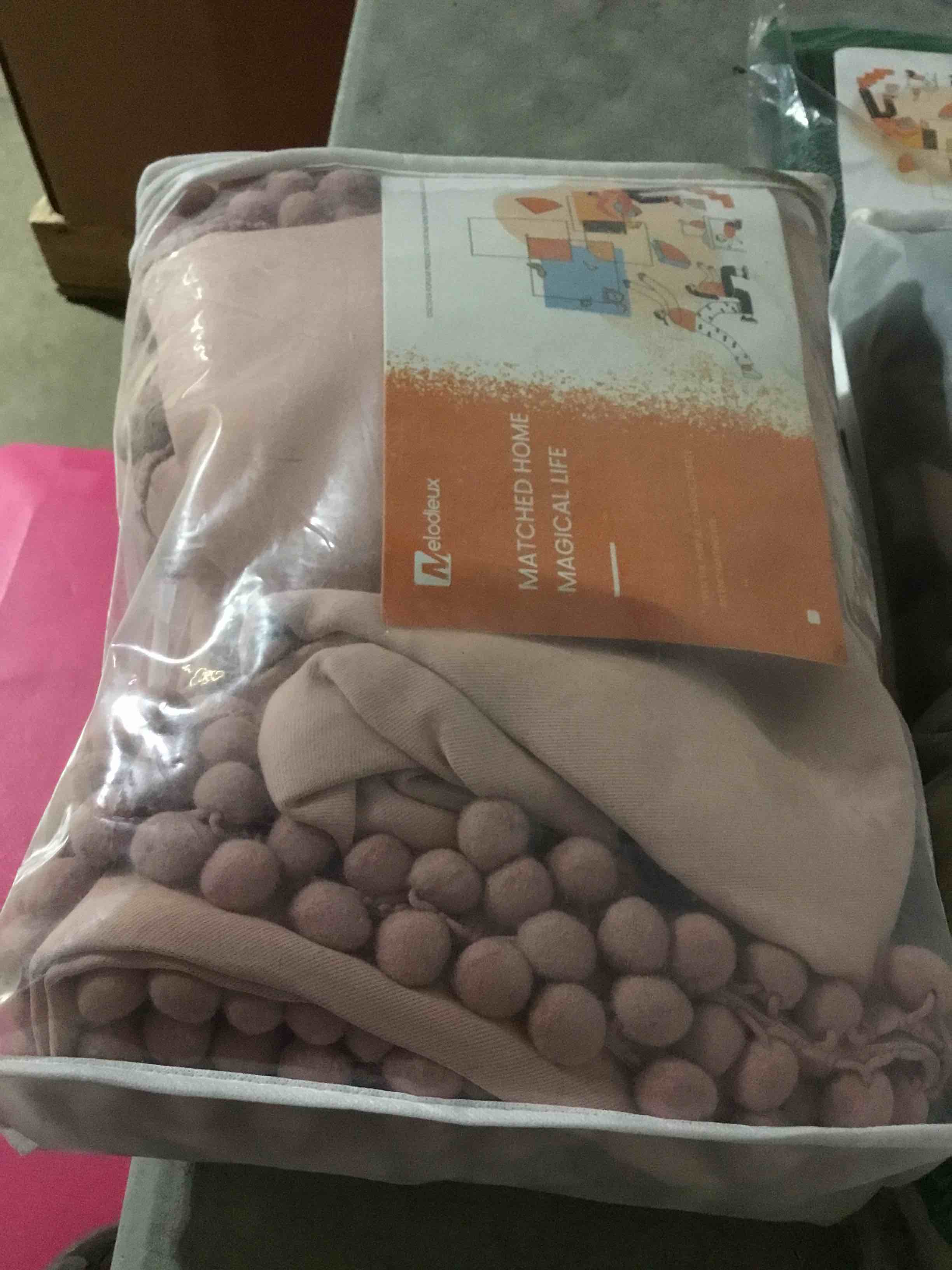 Condition photo showing Good Condition for Melodieux Pink Pom Pom Blackout Curtains 84 Inches Long for Bedroom, Cute Boho Blackout Curtains for Kids Nursery, Living Room Thermal Insulated Privacy Cotton Drapes Girls Room, 52" W x 84" L 52"W x 84"L (Pack of 2) Pink