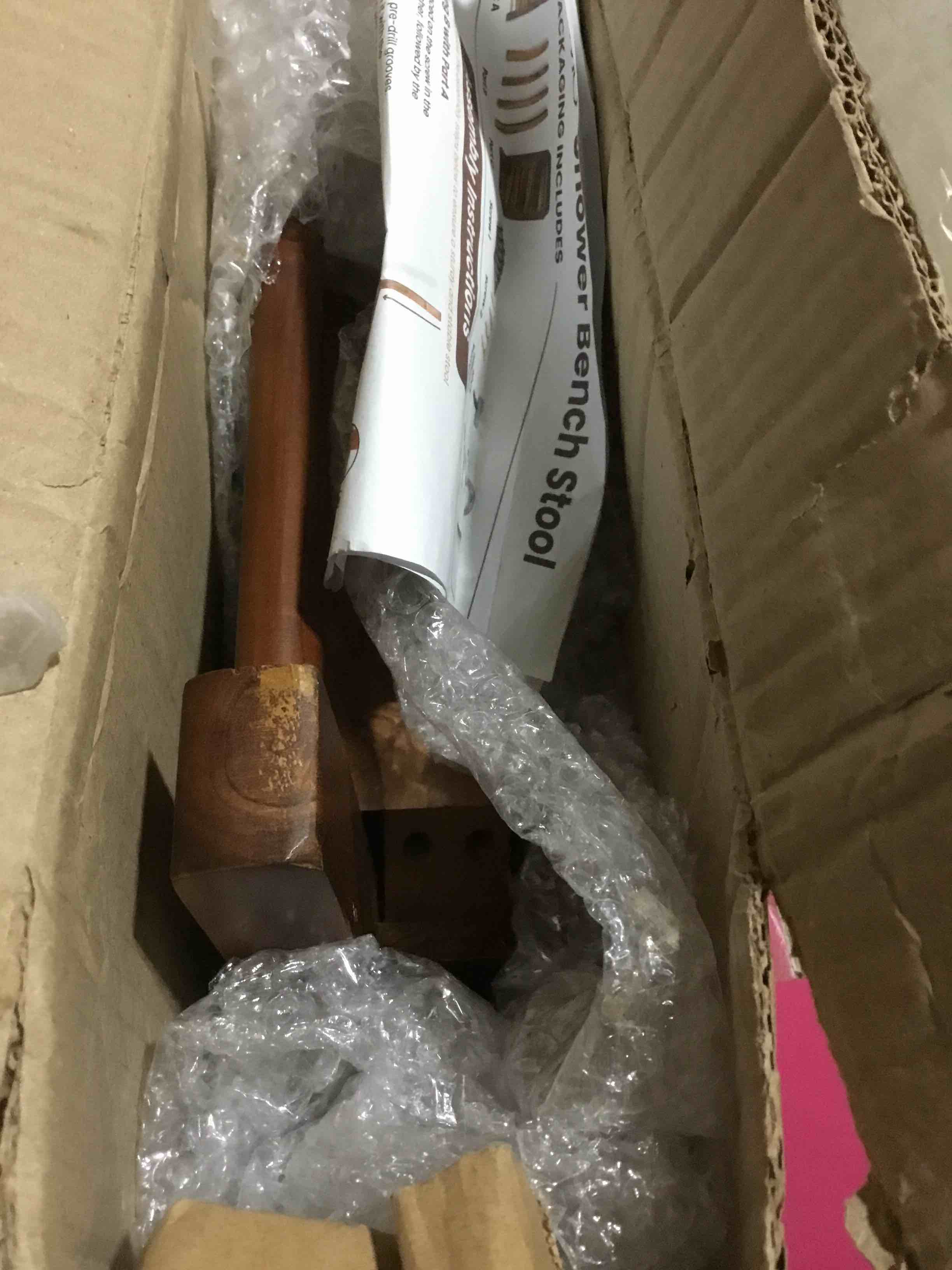 Condition photo showing As Is for Tinamo 22" L Shower Bench Seat for Inside Shower - Wooden Shower Bench with Shelf - Bathroom Bench and Teak Shower Stool for Spa and Bath - Wood Bench for Relaxing Bath (Acacia, 13"D x 22"W x 18.6"H)