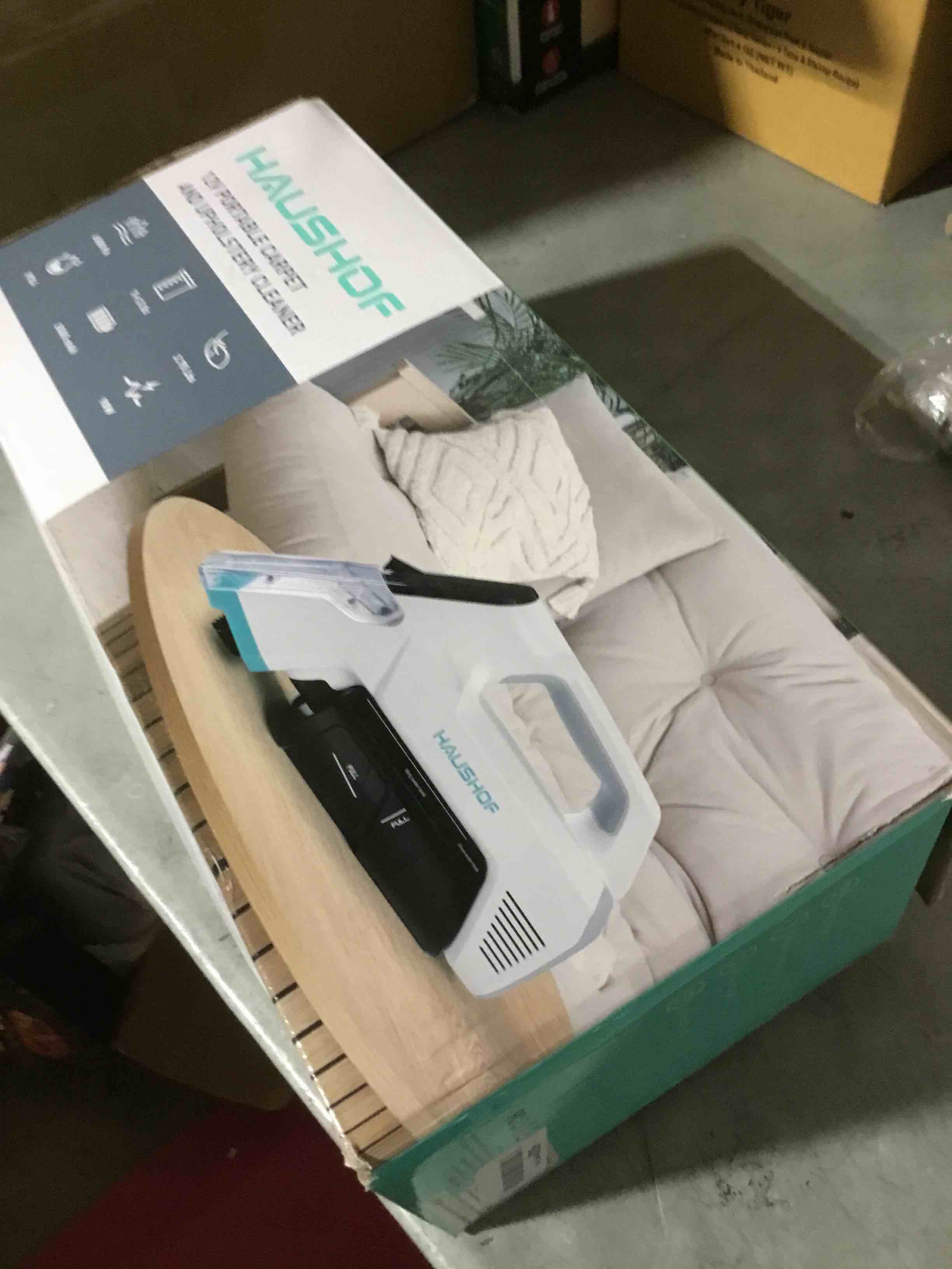 Condition photo showing As Is for HAUSHOF Handheld Carpet Cleaner, 12V Cordless Portable Carpet Cleaner, 6.5KPa Spot Cleaner with 2 Water Tanks, Type-C Charge, Spot & Stain Cleaner, Handheld Upholstery Cleaner for Stairs, Car