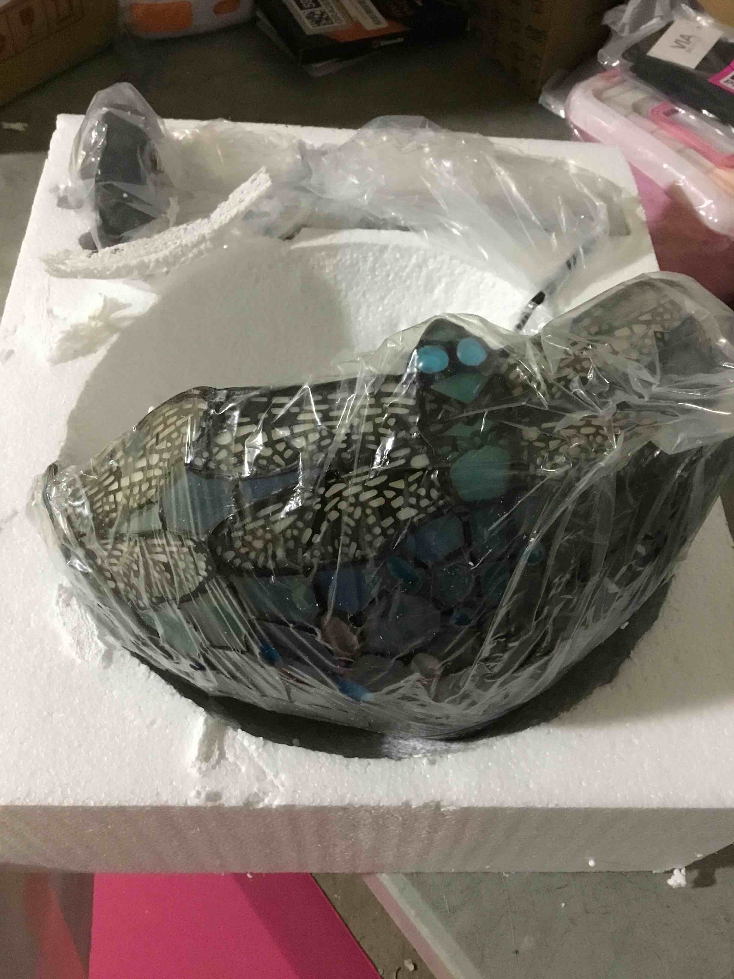 Condition photo showing New/Like New for WERFACTORY Tiffany Lamp Sea Blue Stained Glass Table Lamp 12X12X18 Inches Dragonfly Style Desk Reading Light S147 Series