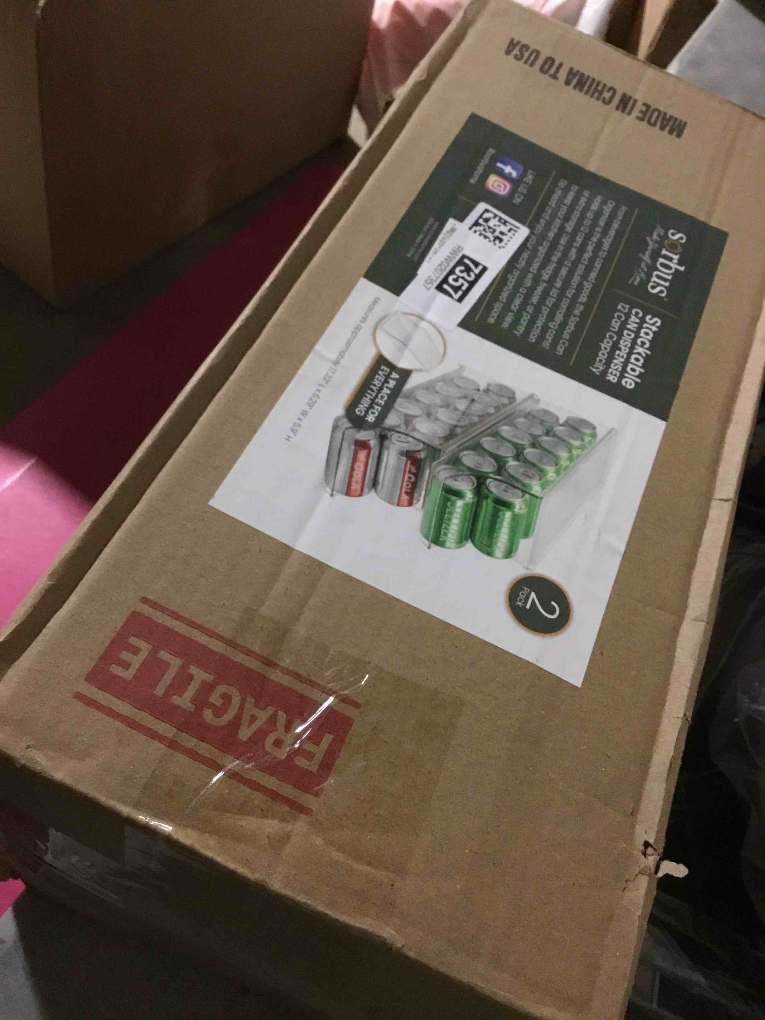 Condition photo showing Good Condition for Sorbus Soda Can Organizer for Refrigerator Stackable Can Holder Dispenser with Lid for Fridge, Pantry, Freezer – Holds 12 Cans Each, BPA-Free, Clear Design, (2-Pack) 2 Pack