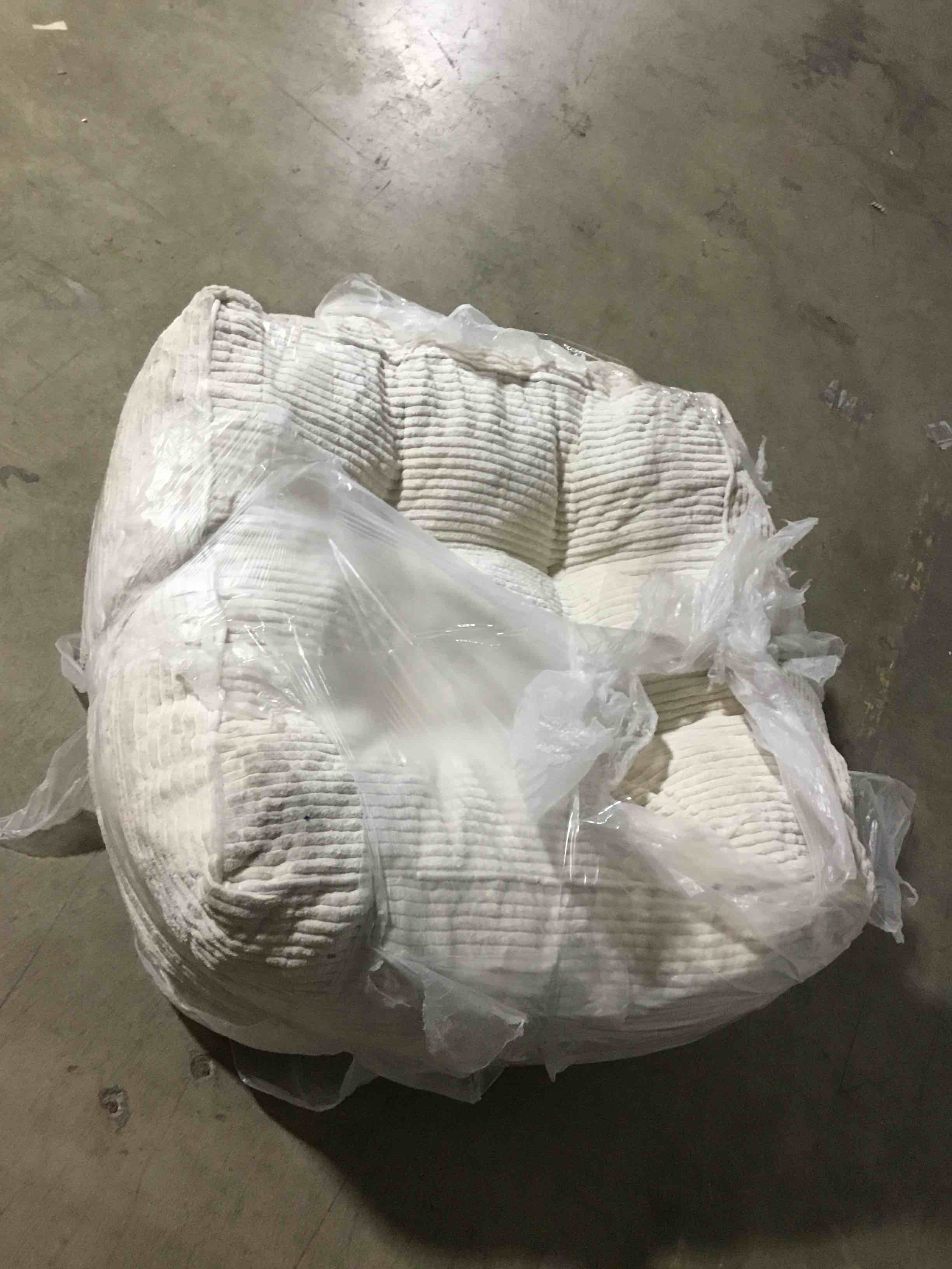 Condition photo showing As Is for HIGOGOGO Square Stuffed Pouf Ottoman, Corduroy Poufs with Foam Chunk Filling, Furry and Fluffy Pouf Foot Stool Storage Ottoman, 21 X 21 Floor Poufs Foot Rest for Living Room, Beige