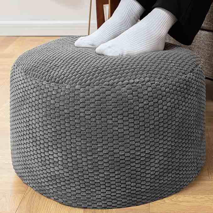 Pouf Ottoman Stuffed High Density Filler Velvet Floor Pouf Round Foot Stool 20 * 12 Inches Ottoman Foot Rest for Living Room, Home Decor (Dark Gray)