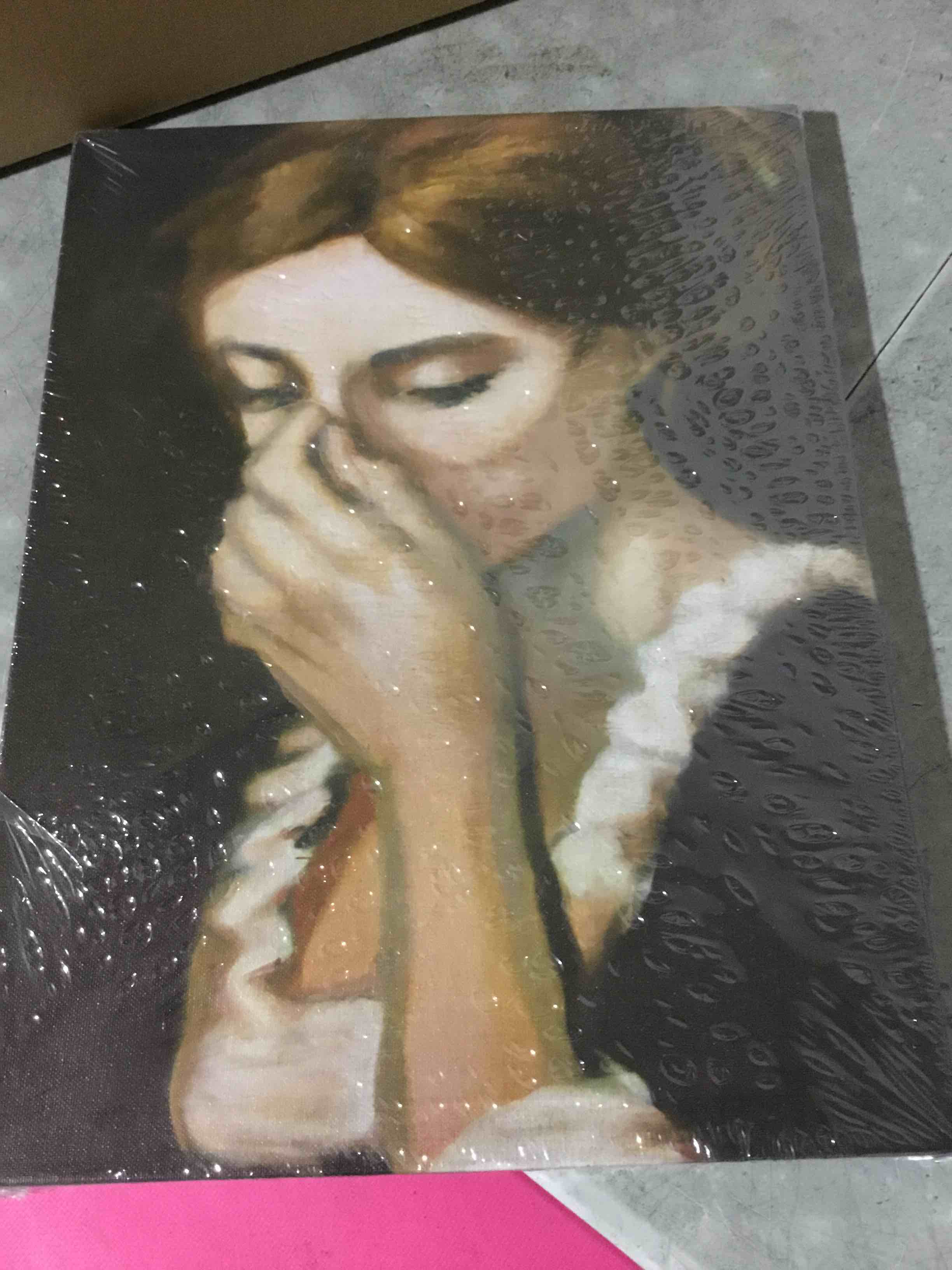Condition photo showing New/Like New for Funny Bathroom Wall Art Vintage Classical Oil Painting Poster 12x16 inch Framed Humorous Toilet Pictures Woman Covering Nose Canvas Prints Rustic Farmhouse Wall Decor for Restroom