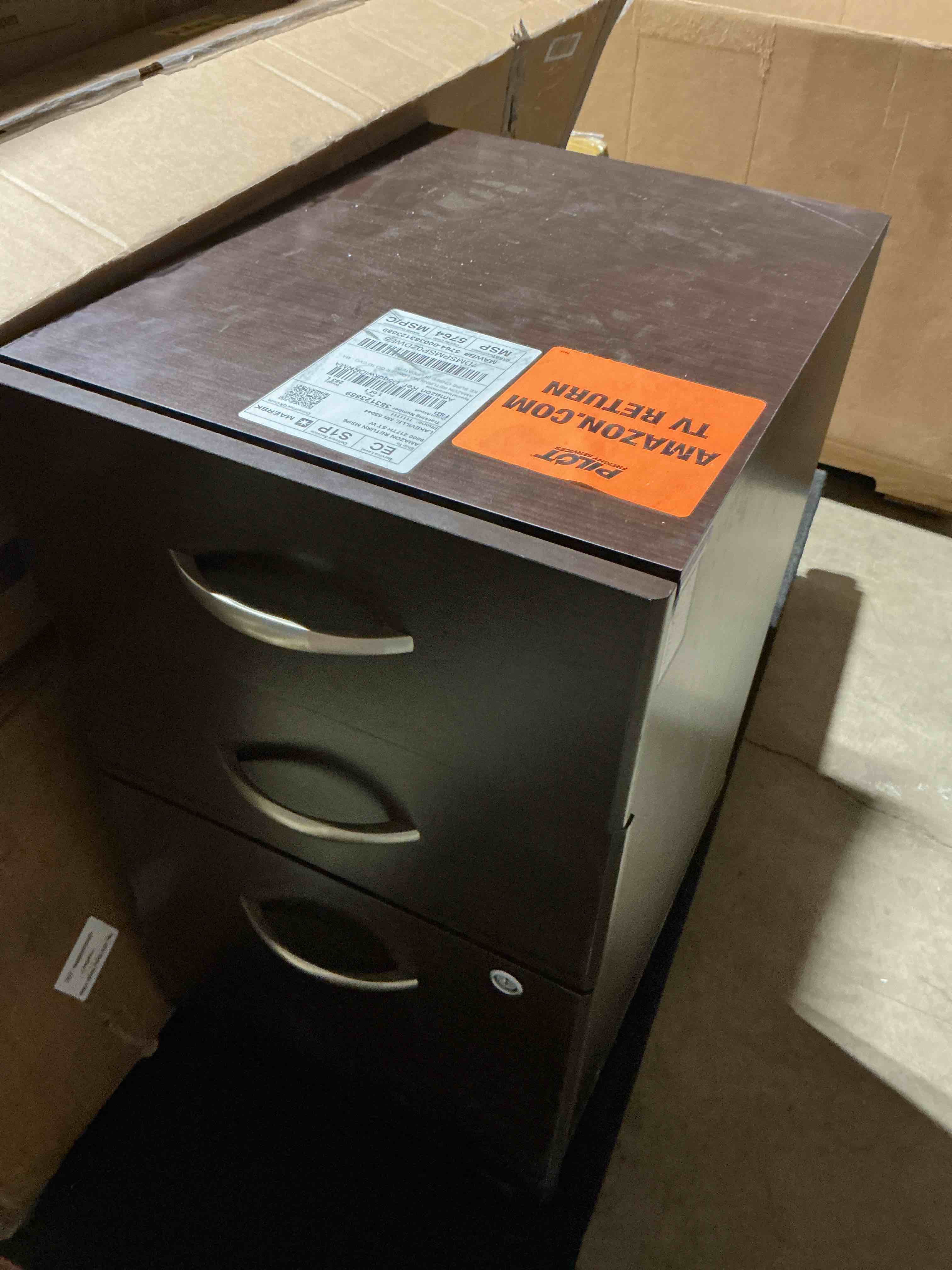 Condition photo showing As Is for (bottom 2 drawers locked) bush business furniture series c 3 drawer mobile file cabinet in hansen cherry, assembled office storage unit for home or commercial spaces