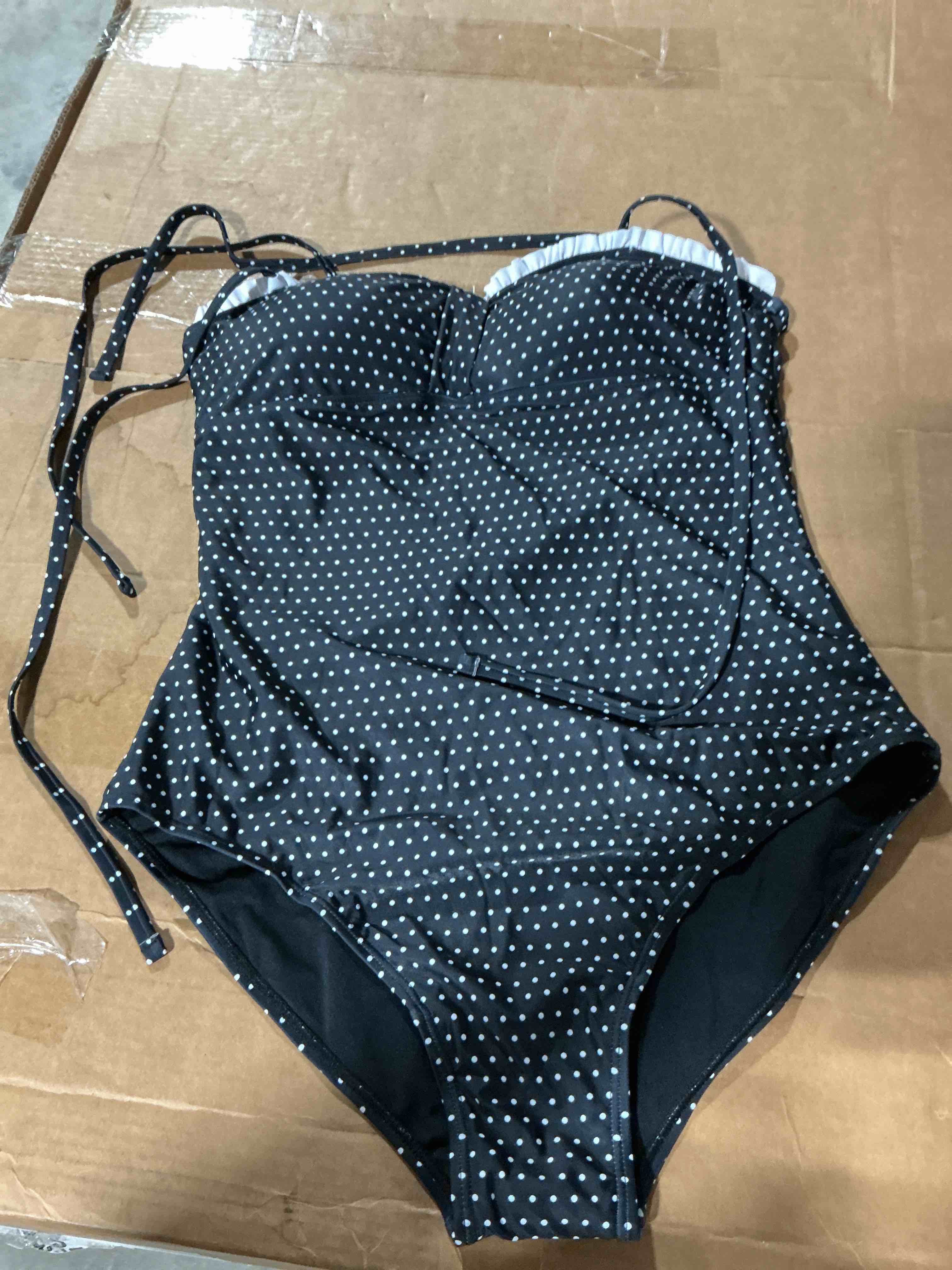 Condition photo showing Good Condition for herseas women’s striped one piece swimsuits tie shoulder high cut tummy control bathing suit 2026 summer beach swimwear x-large black with white dots?